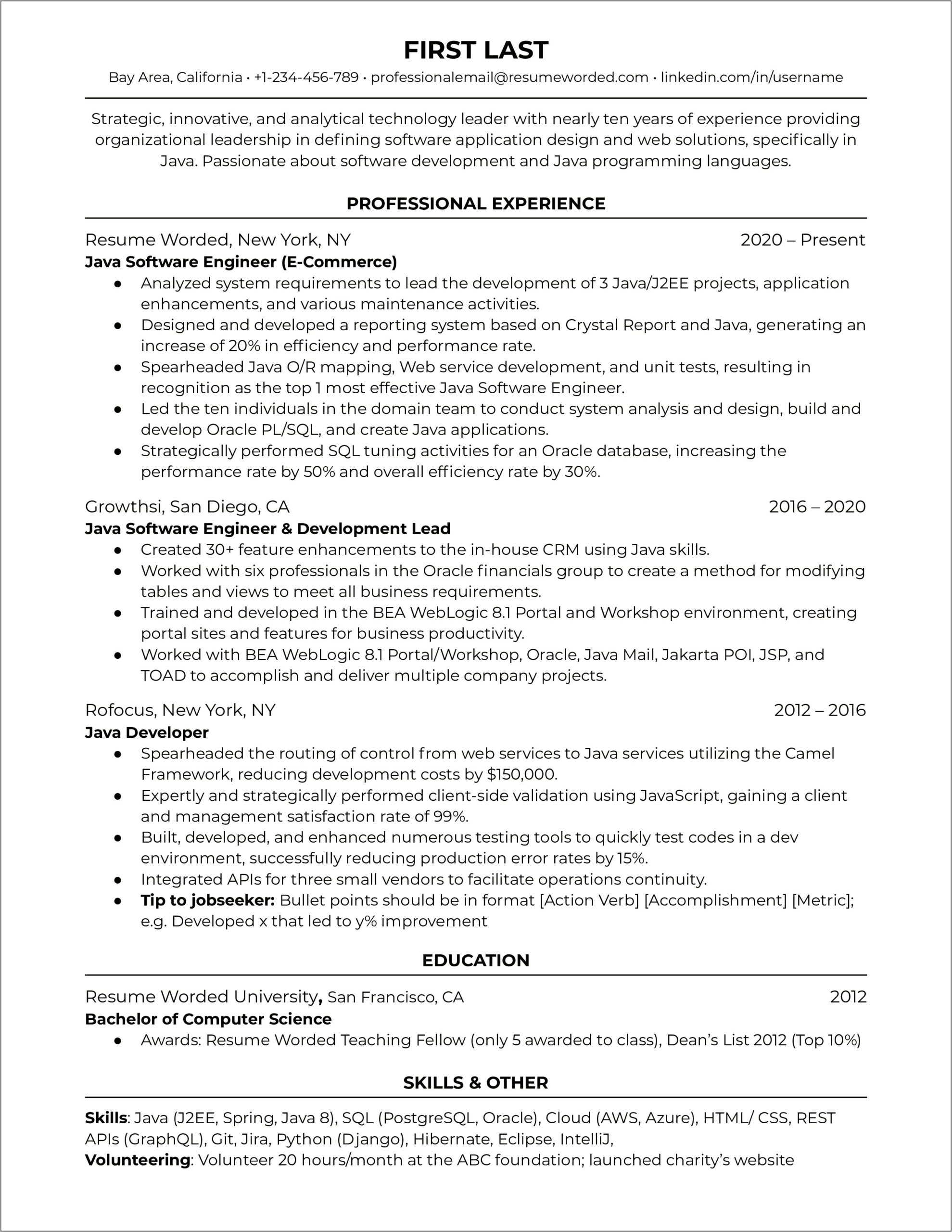 Sample Java J2ee Architect Resume