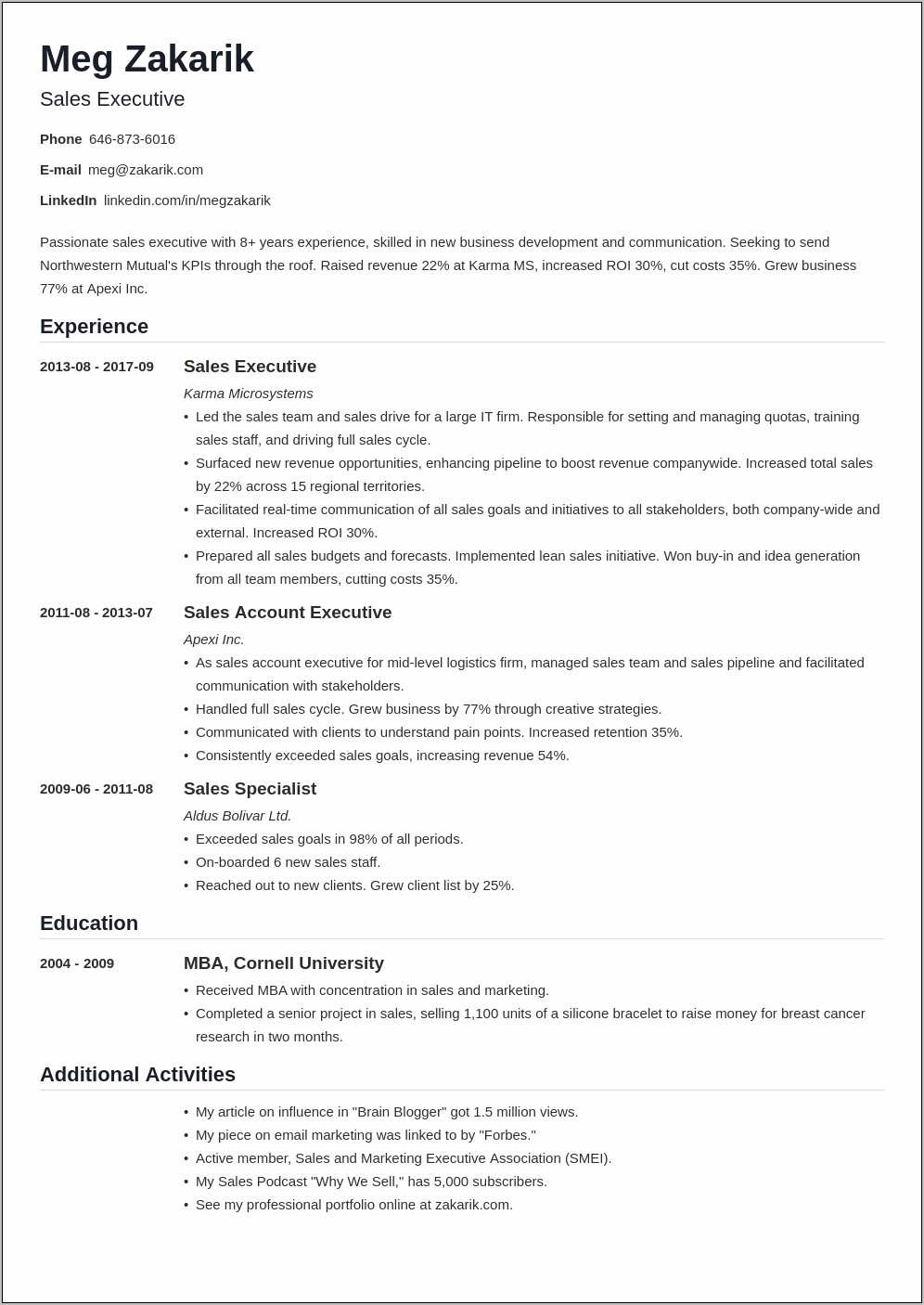 Sample Job Resume For Company