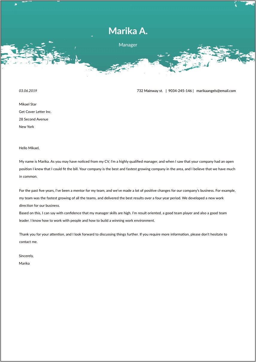 Sample Marketing Resume Cover Letter