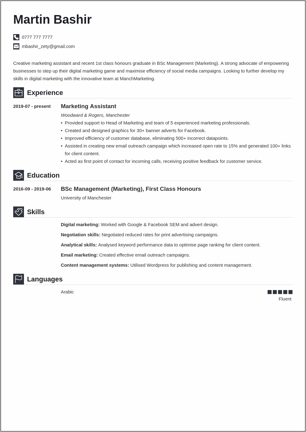 Sample Marketing Statement For Resume