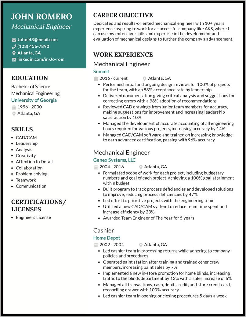 Sample Mechanical Engineering Resume India