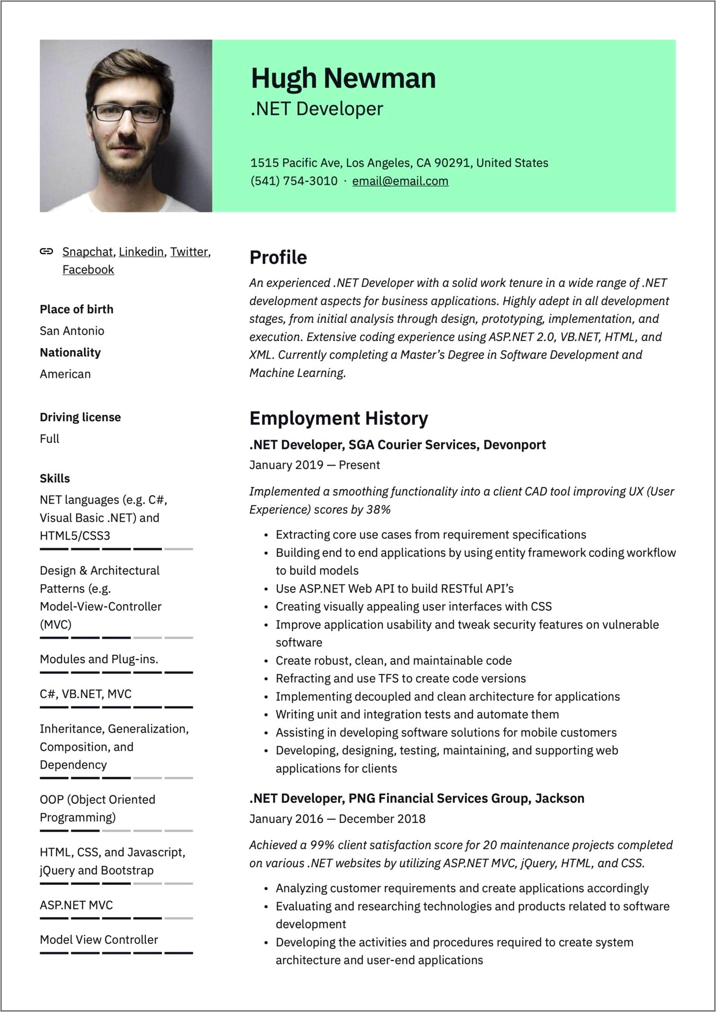 Sample Net Developer Resume Formats