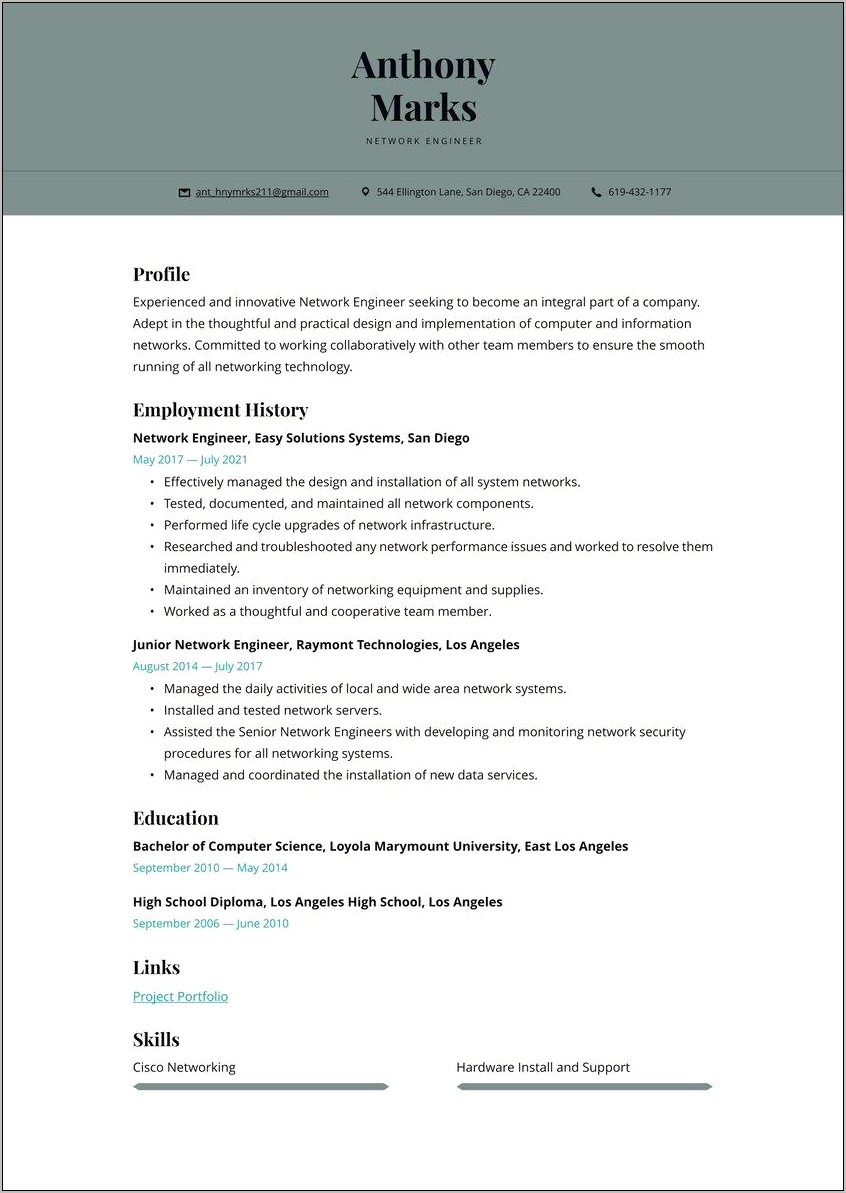 Sample Network Engineer Resume India