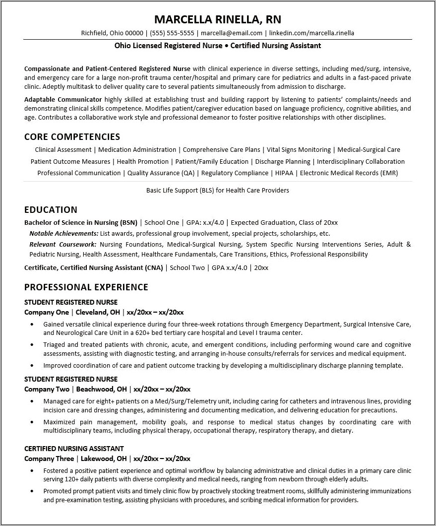 Sample Nurse Resume Without Experience