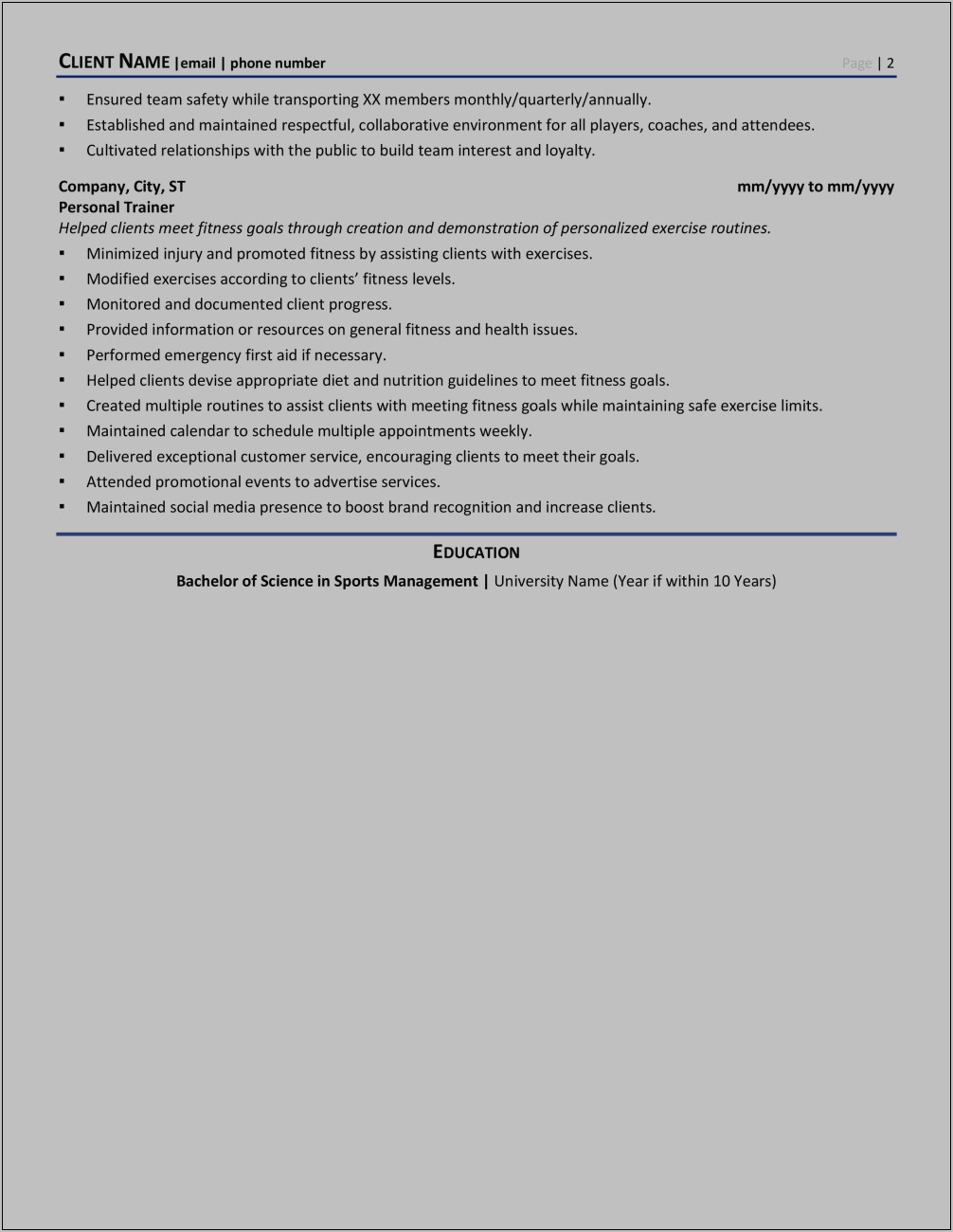 Sample Objective For Coaching Resume