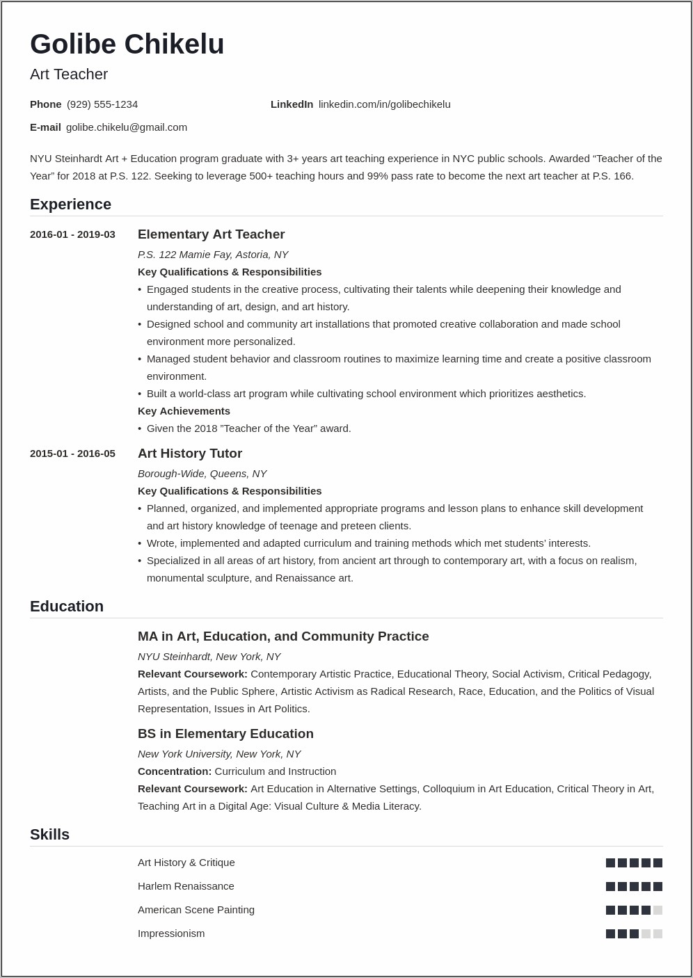 Sample Objective For Resume Teacher