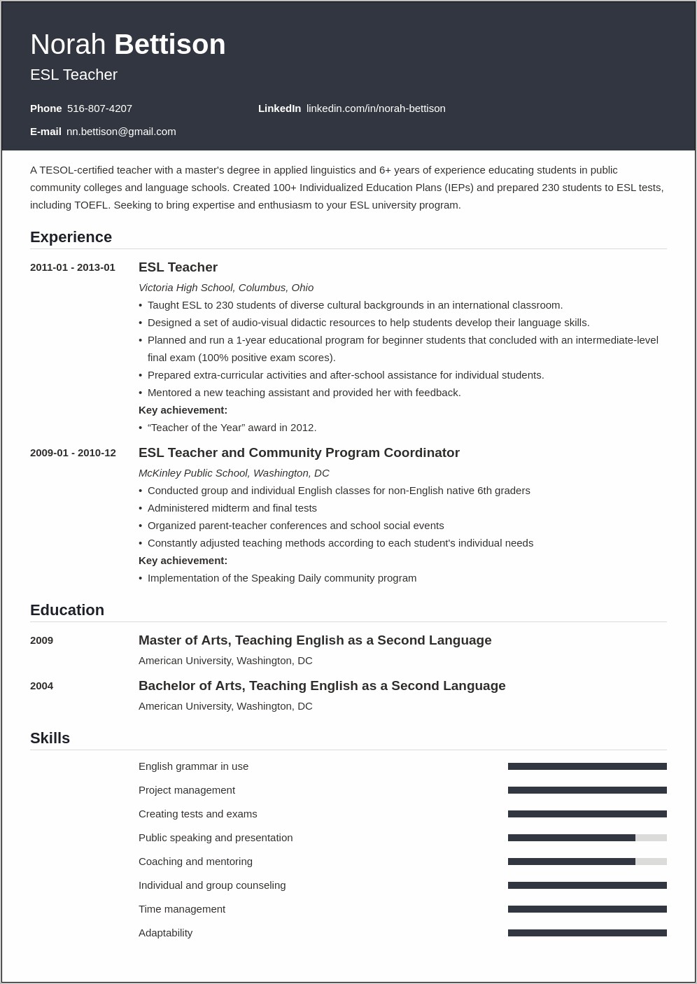 Sample Objective Resume For Teachers