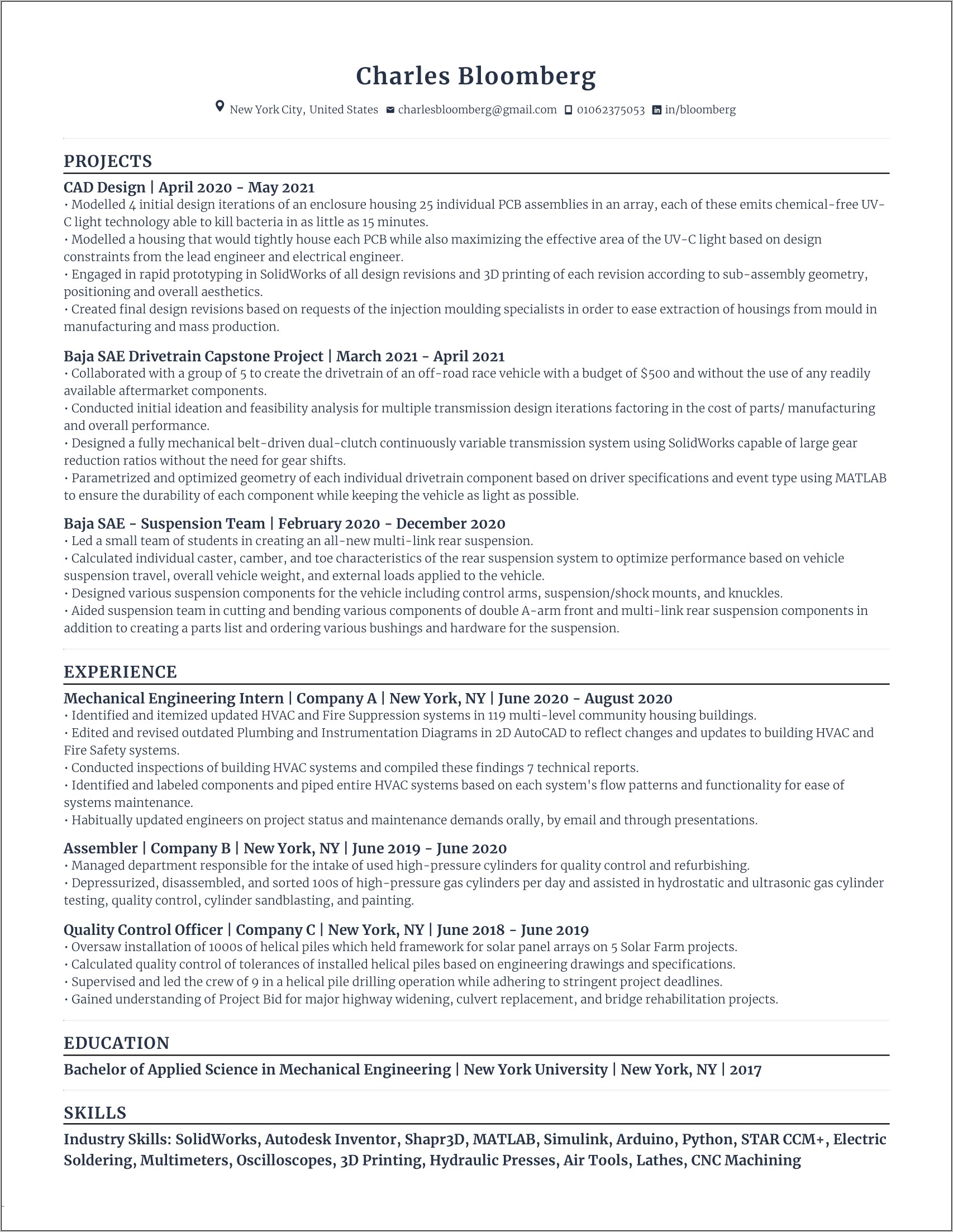 Sample Of Cad Specialist Resume