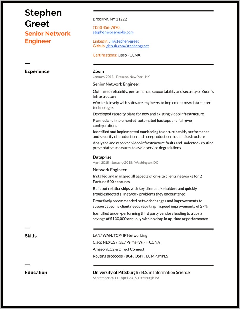Sample Of Cisco Certified Resume