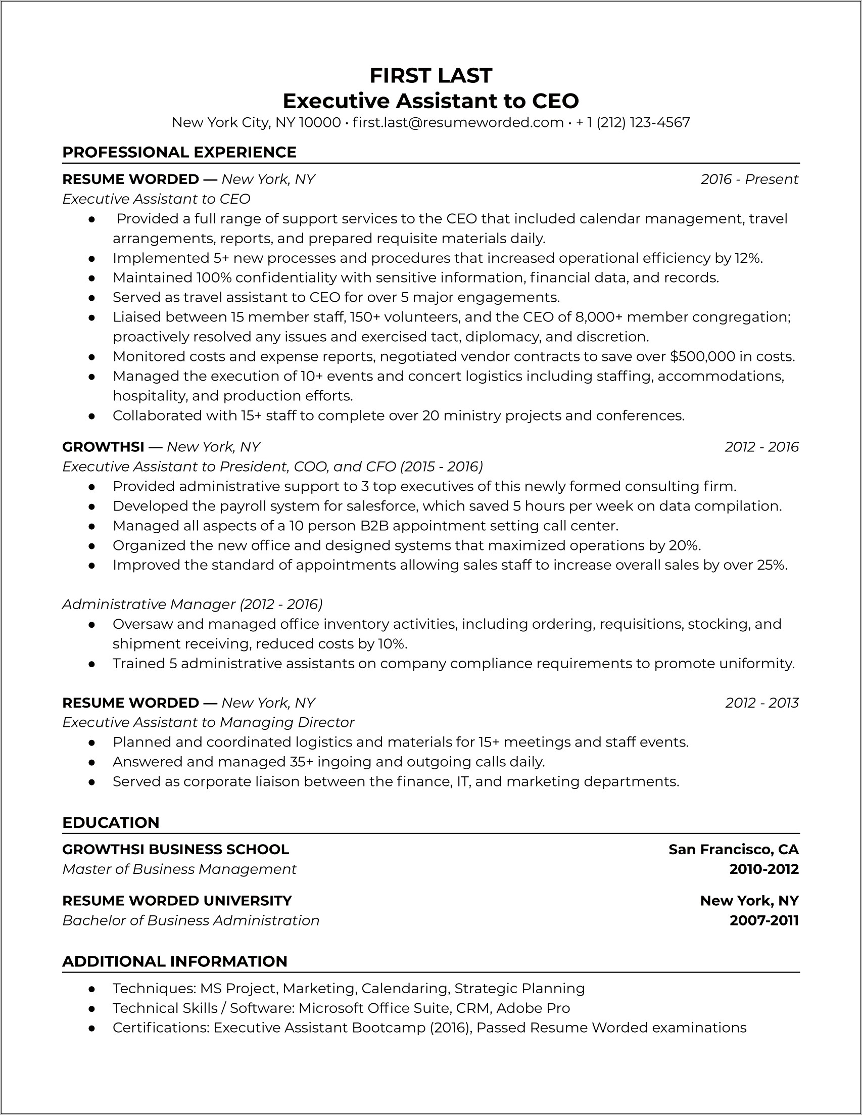 Sample Of Exec Assistant Resumes