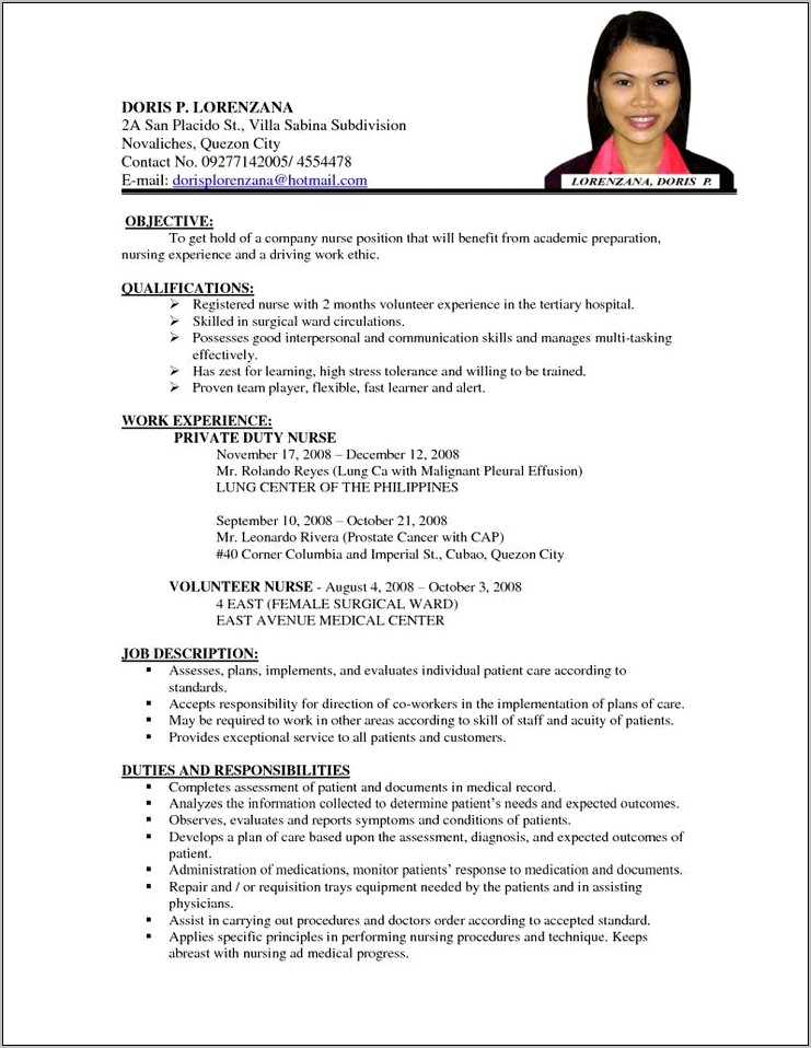 Sample Of Job Resume Format