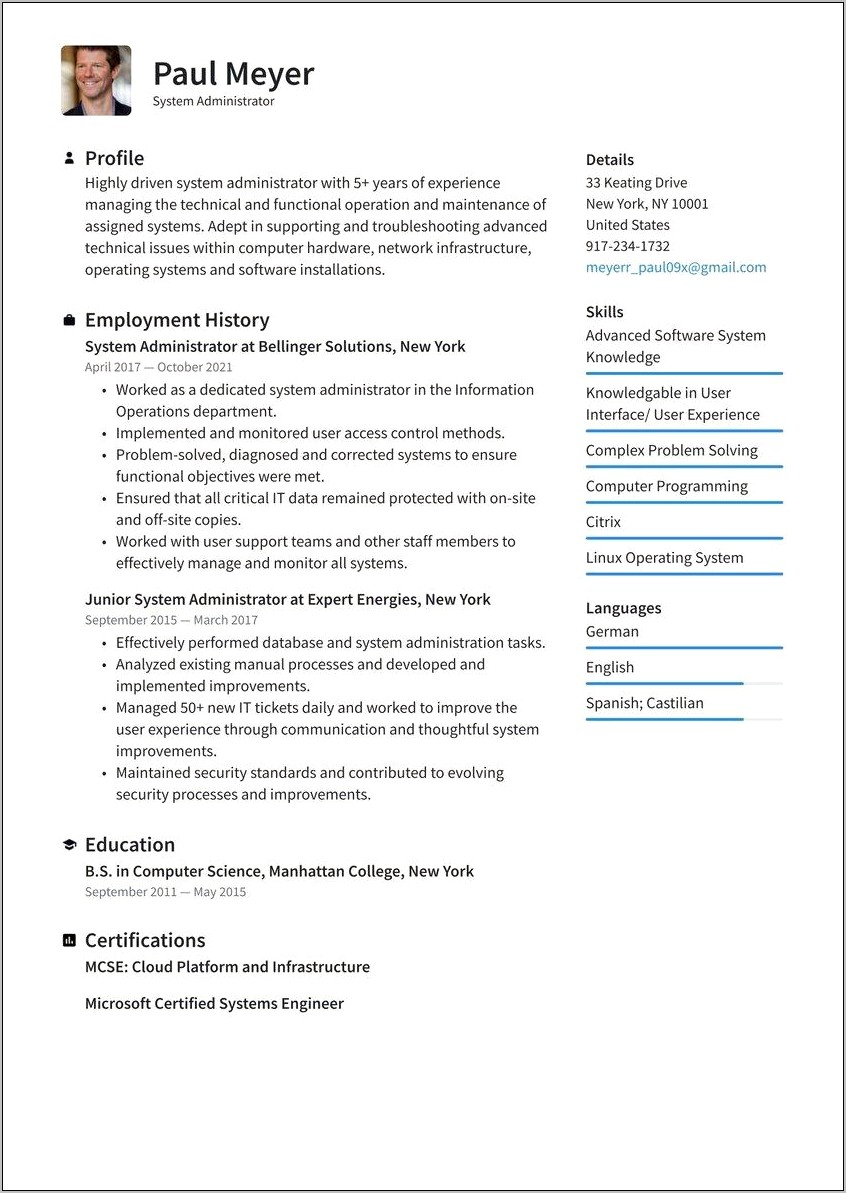 Sample Of Network Administrator Resume