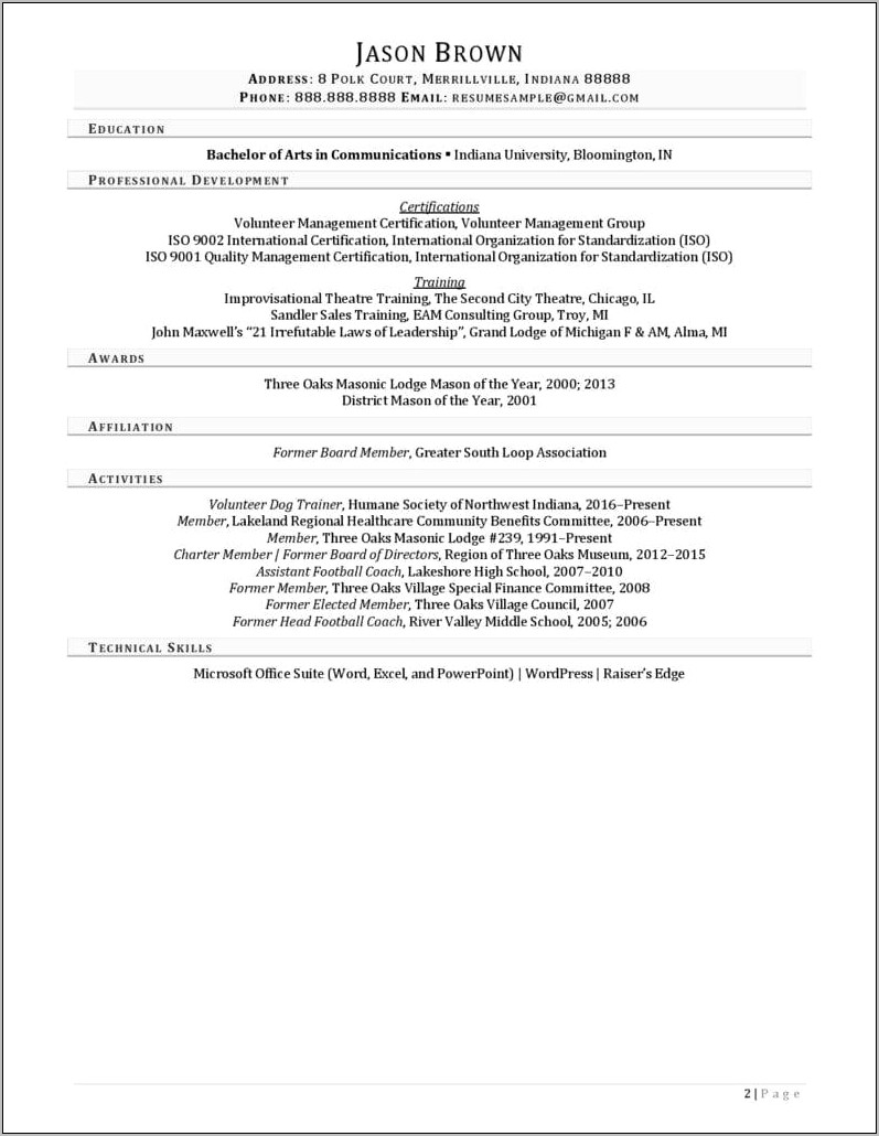 Sample Of Resume Comunity Organizer