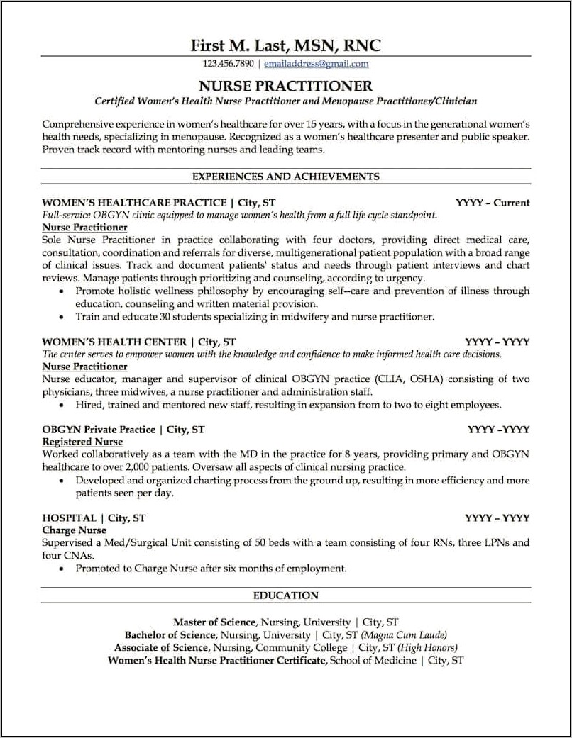 Sample Of Resume Nursing Assistant