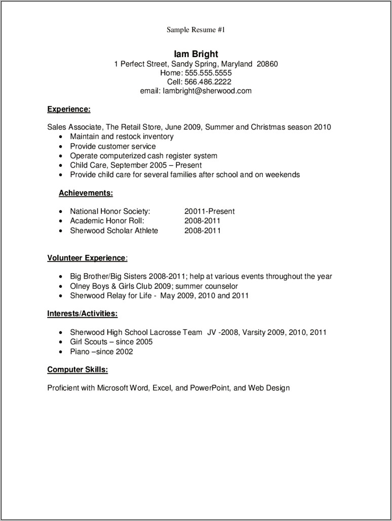 Sample Of Resume With Honors