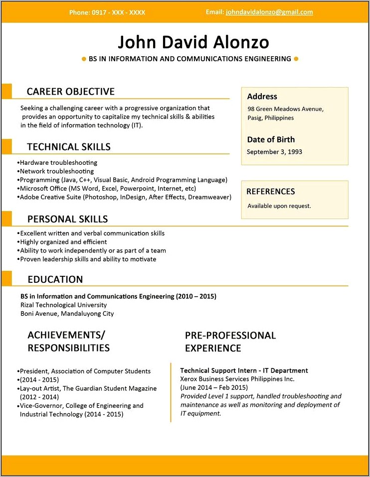 Sample Of Simple Resume Objective