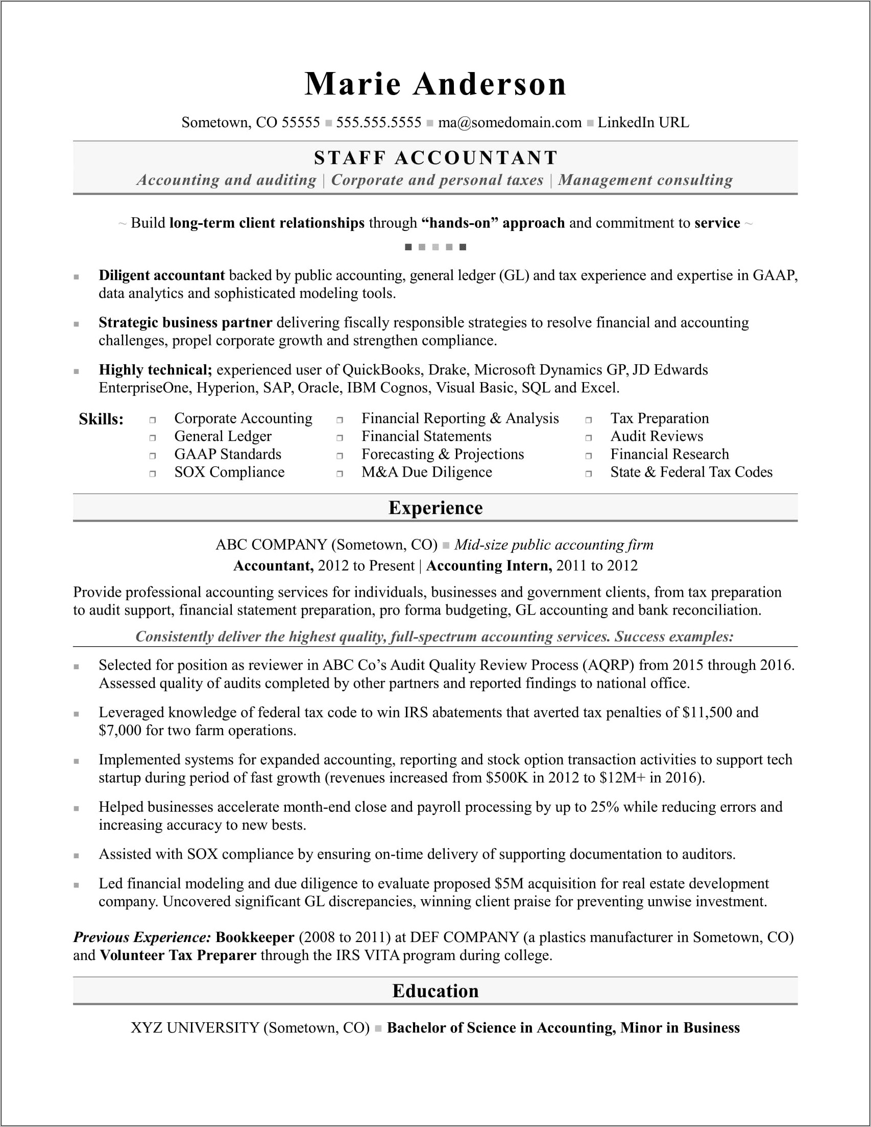 Sample Of Tax Associate Resume