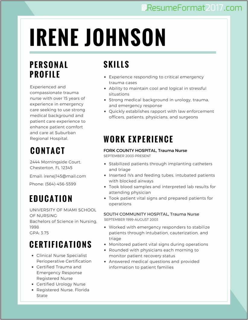 Sample Of Updated Resume 2017