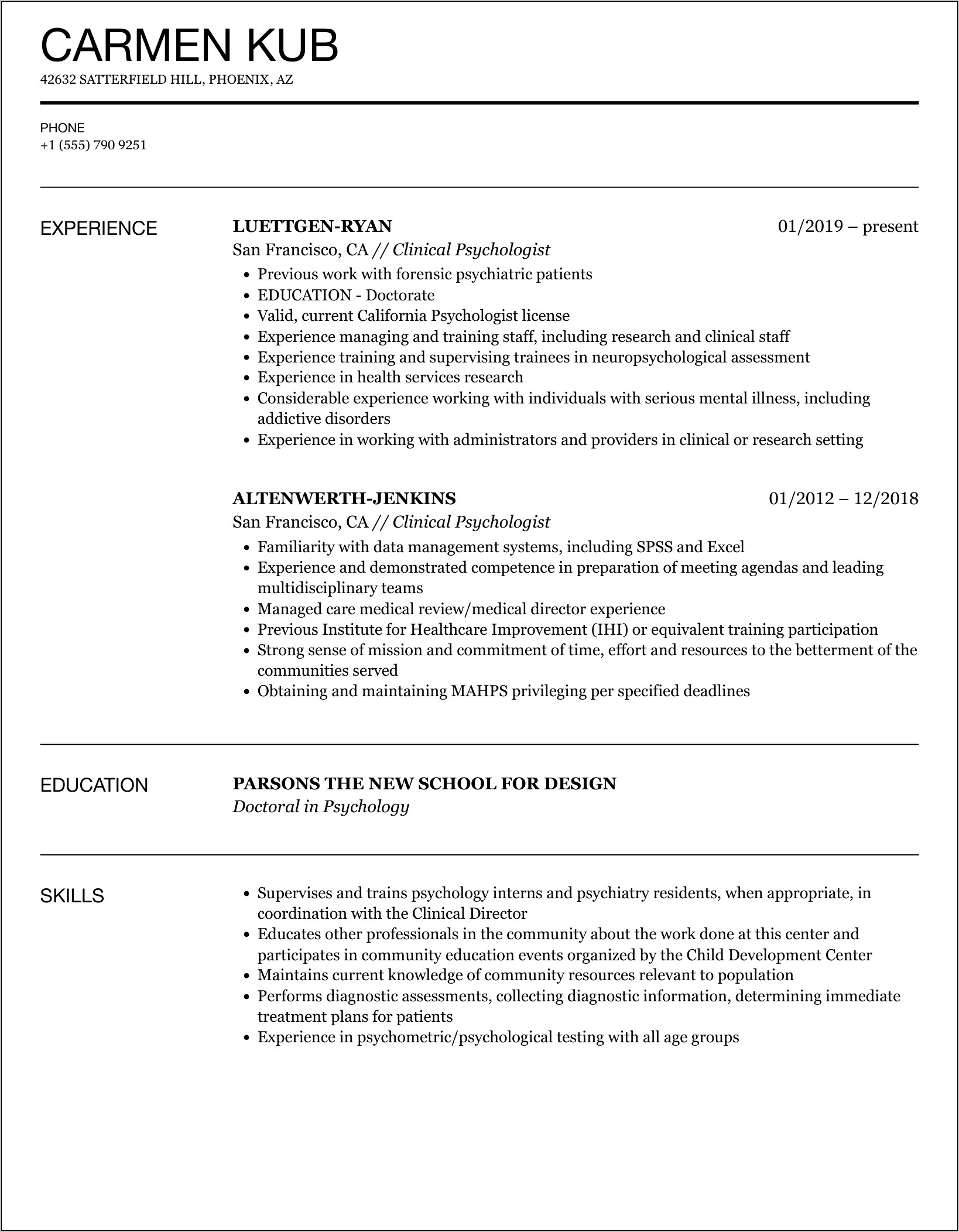 Sample Phd Counselor Education Resume