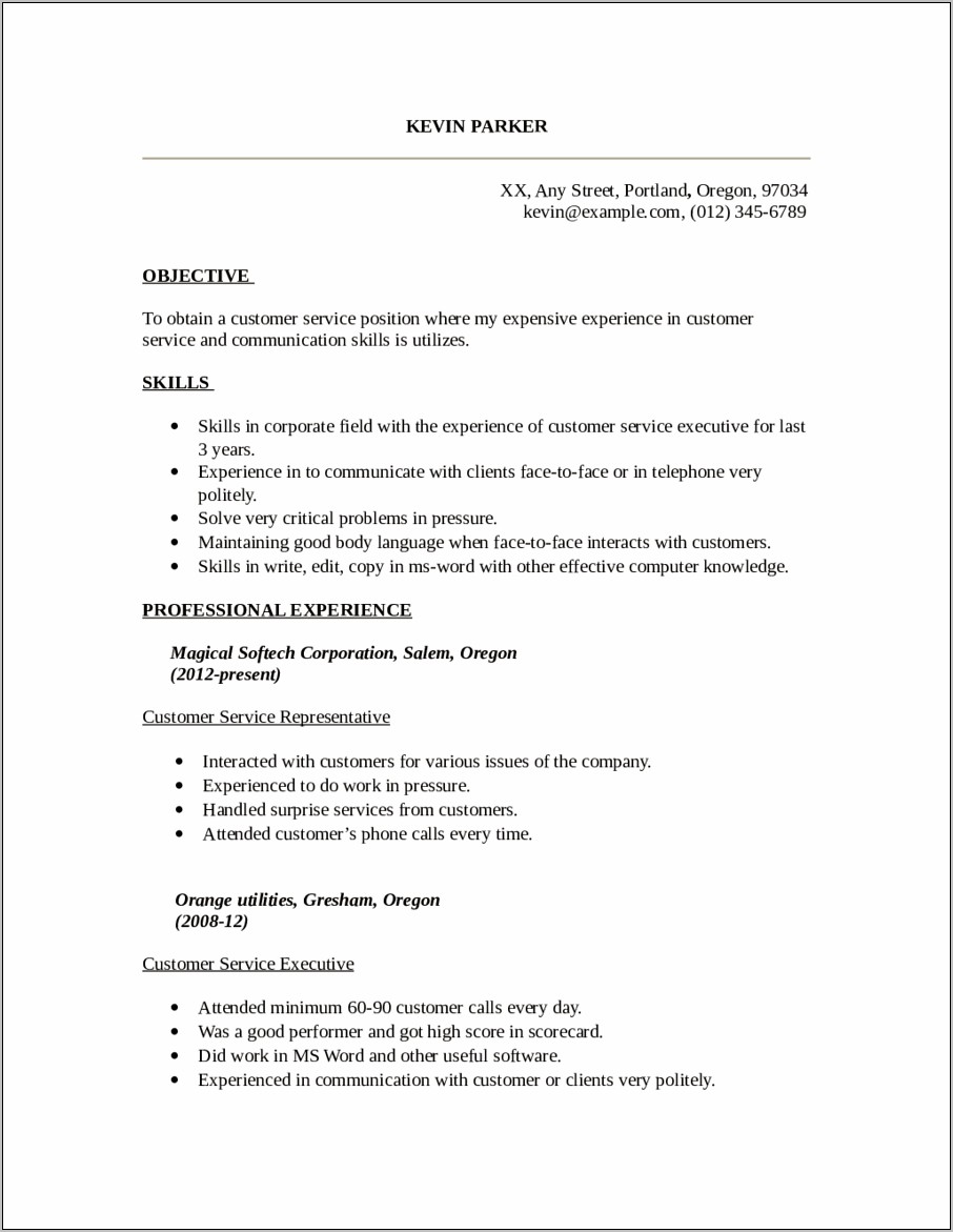 Sample Phone Customer Service Resume