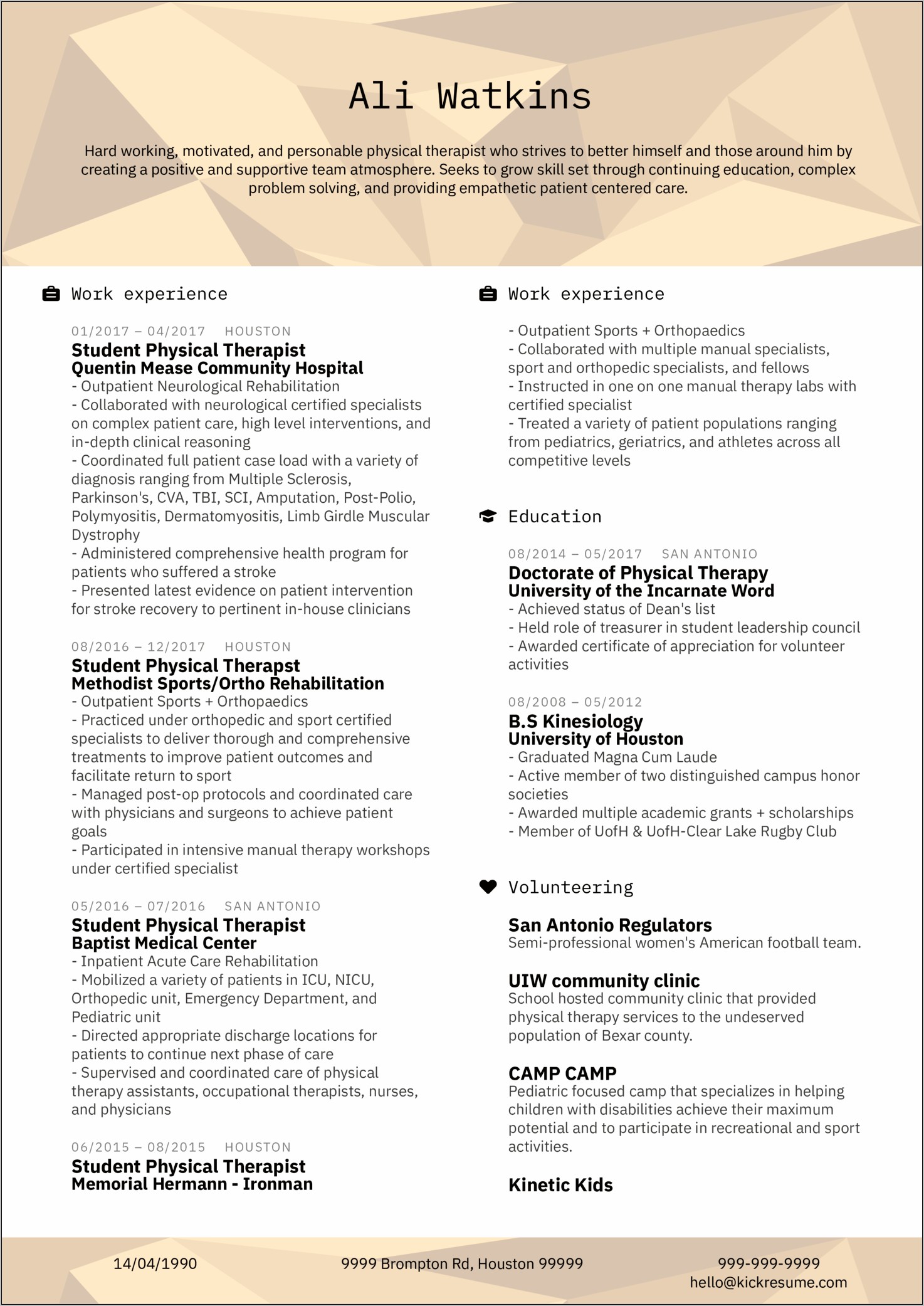 Sample Physical Therapy Technician Resume