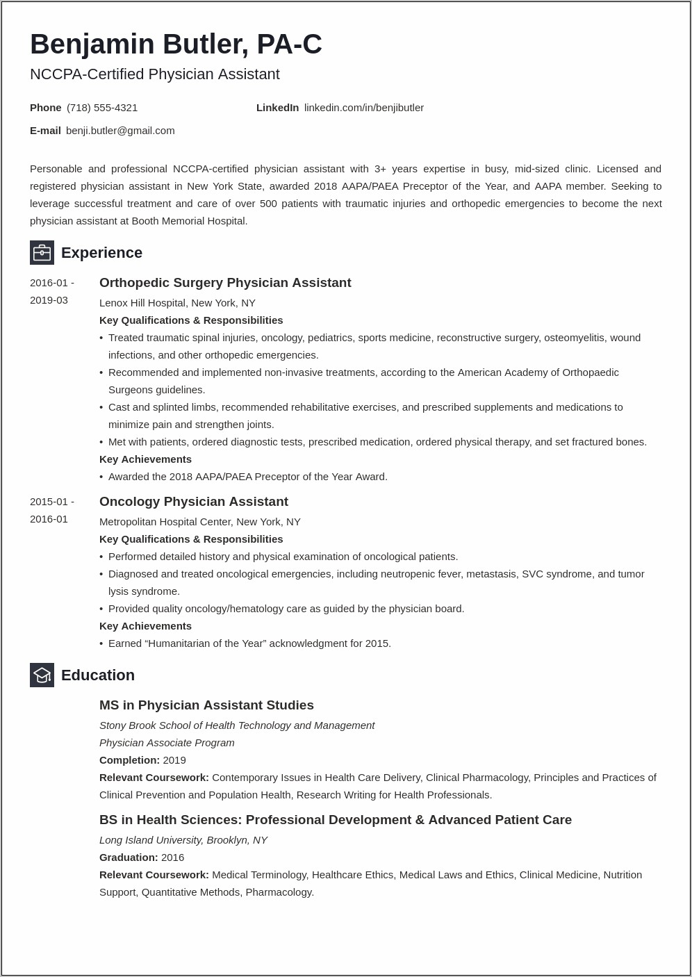 Sample Physician Assistant Cv Resume