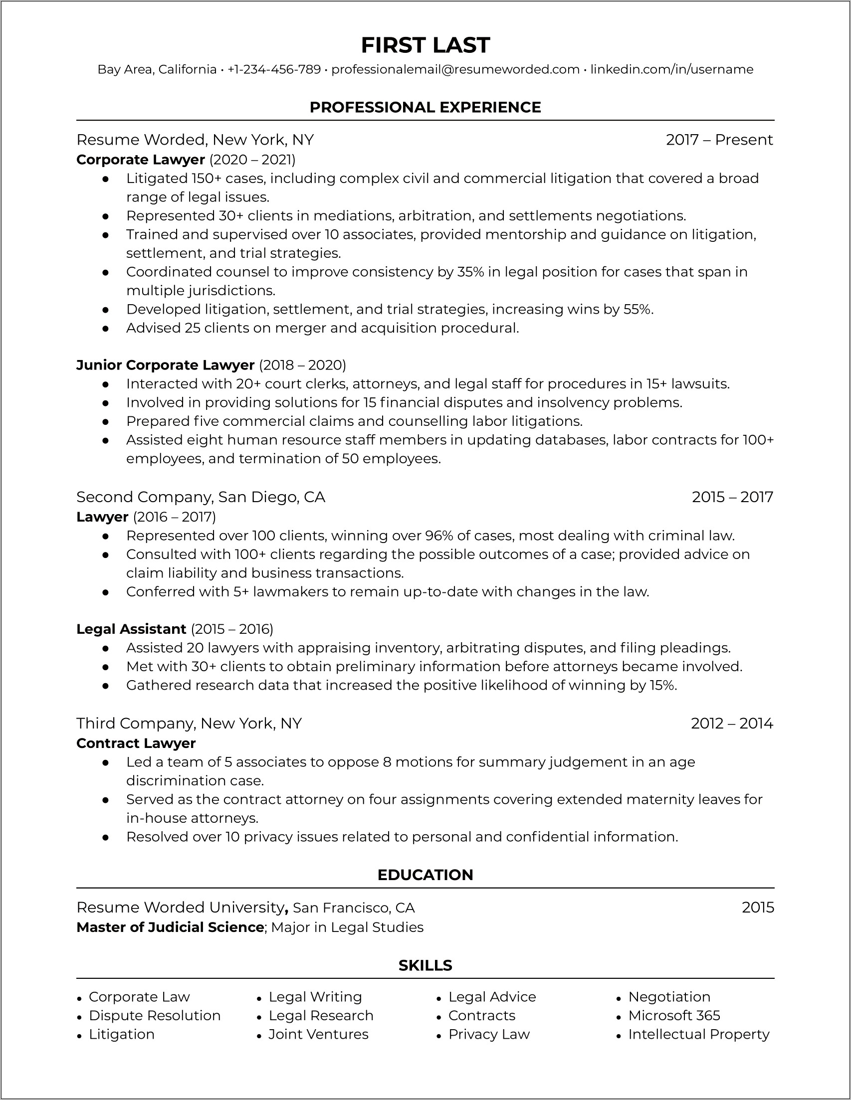 Sample Private Practice Attorney Resume