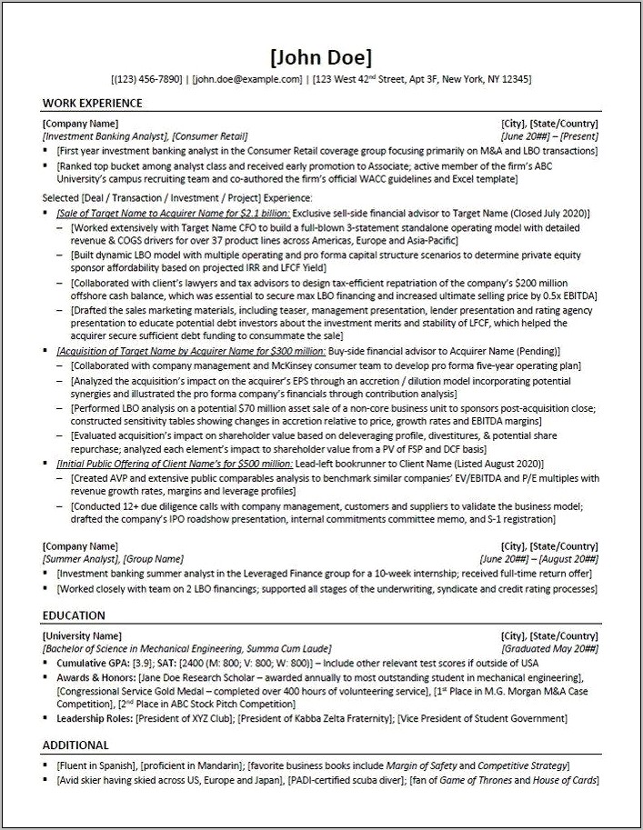 Sample Real Estate Investor Resume