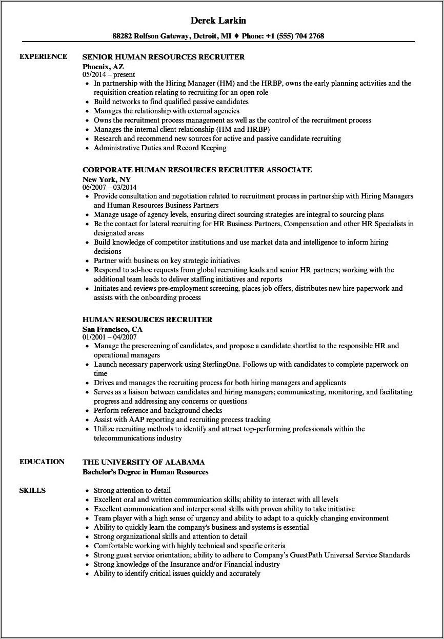 Sample Recruiter Resume Full Desk