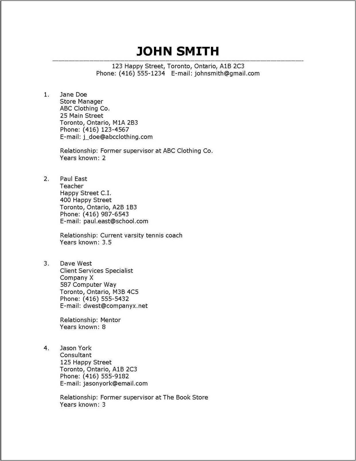 Sample References Sheets For Resumes