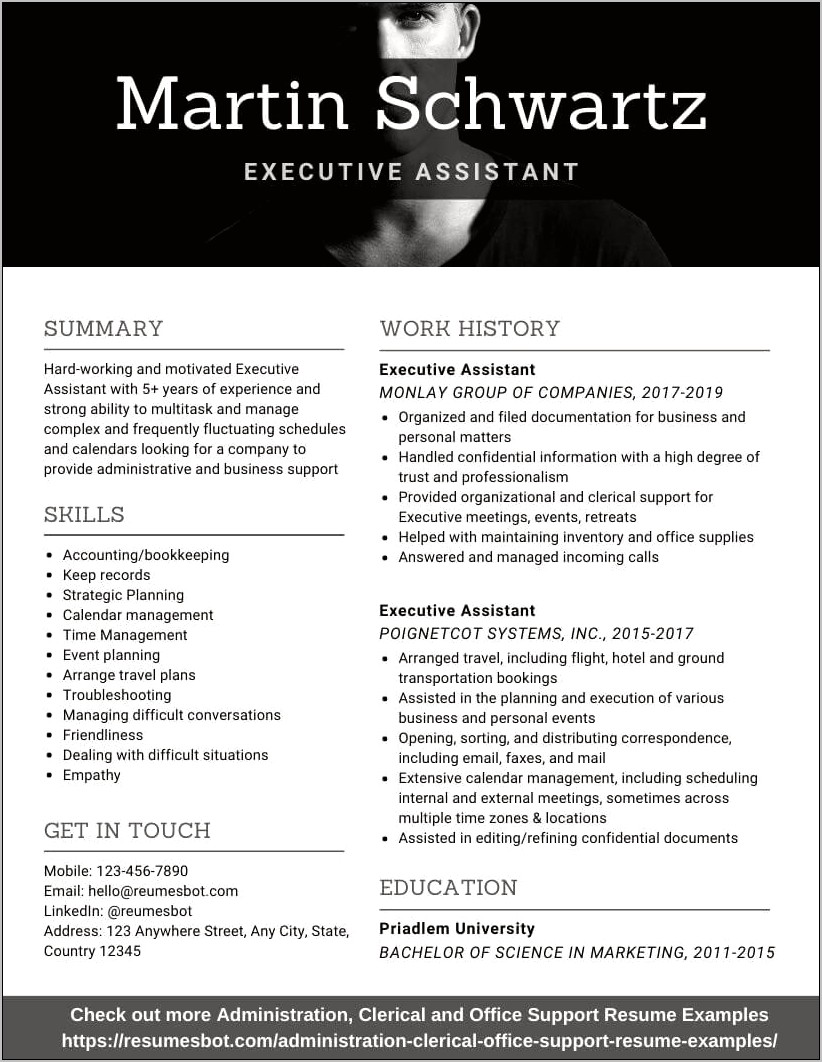 Sample Resume Administrative Assistant Transportation