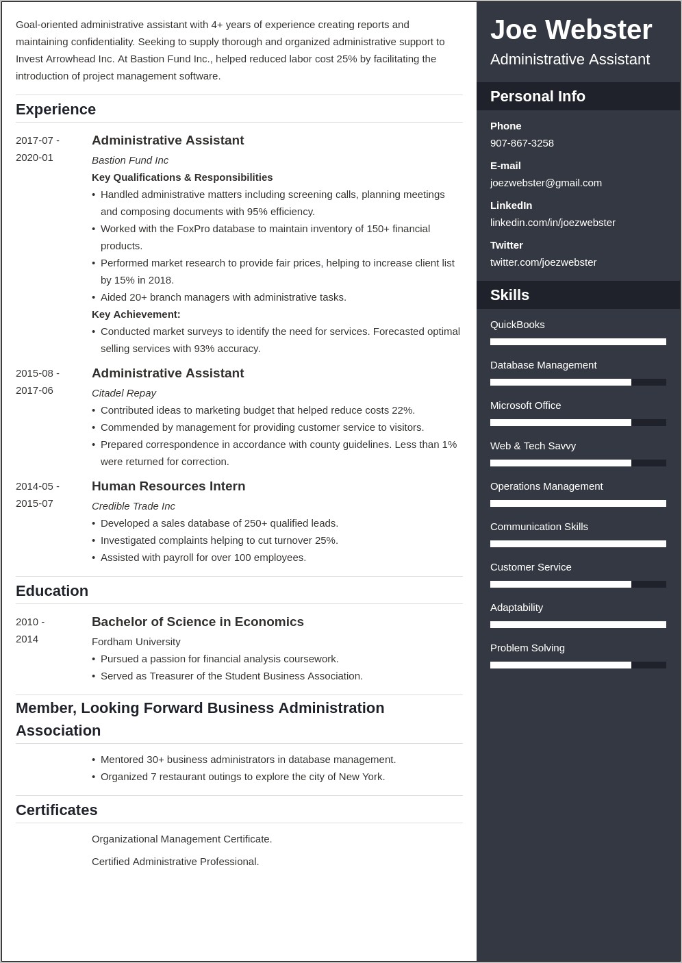 Sample Resume Business Management Student