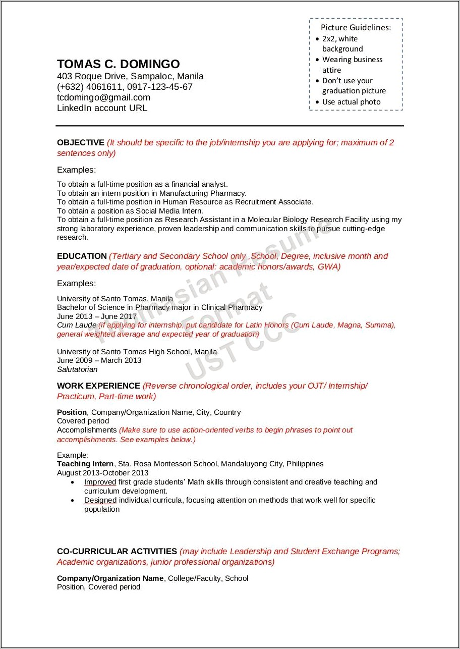 Sample Resume Co Curricular Activities