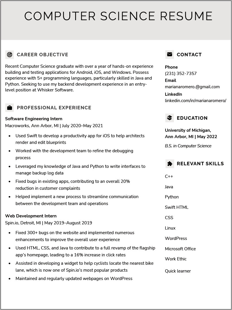 Sample Resume Computer Science Engineer