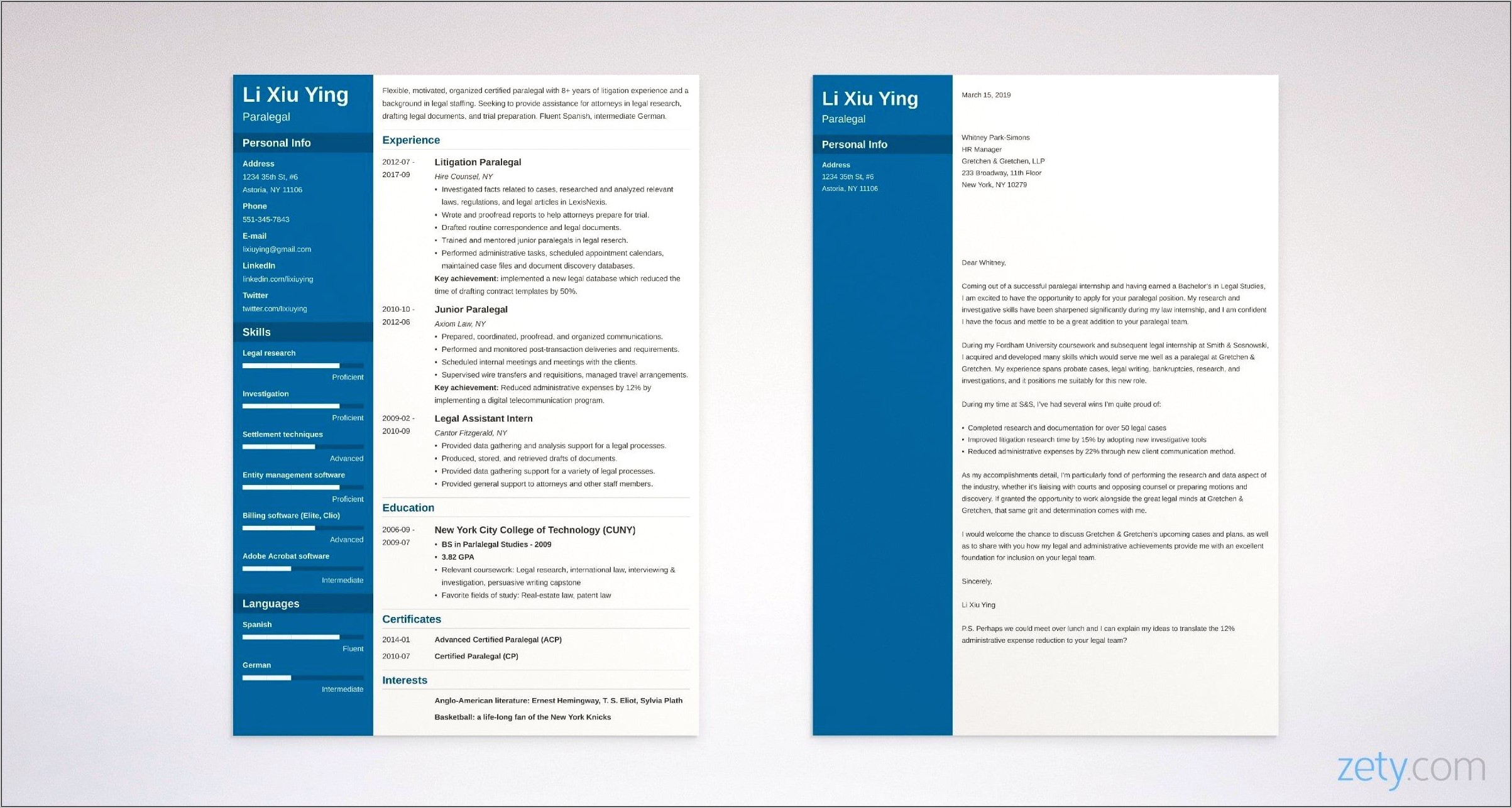 Sample Resume Cover Letter Paralegal