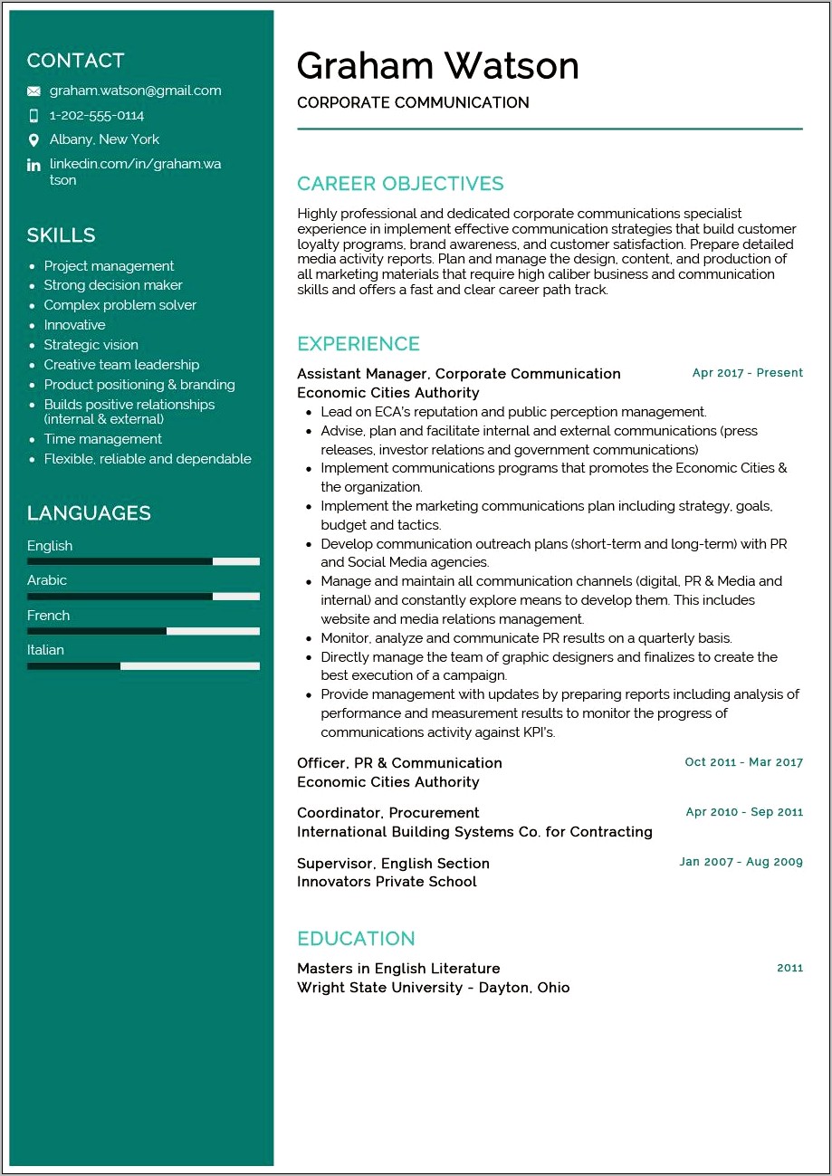 Sample Resume Examples For Communication