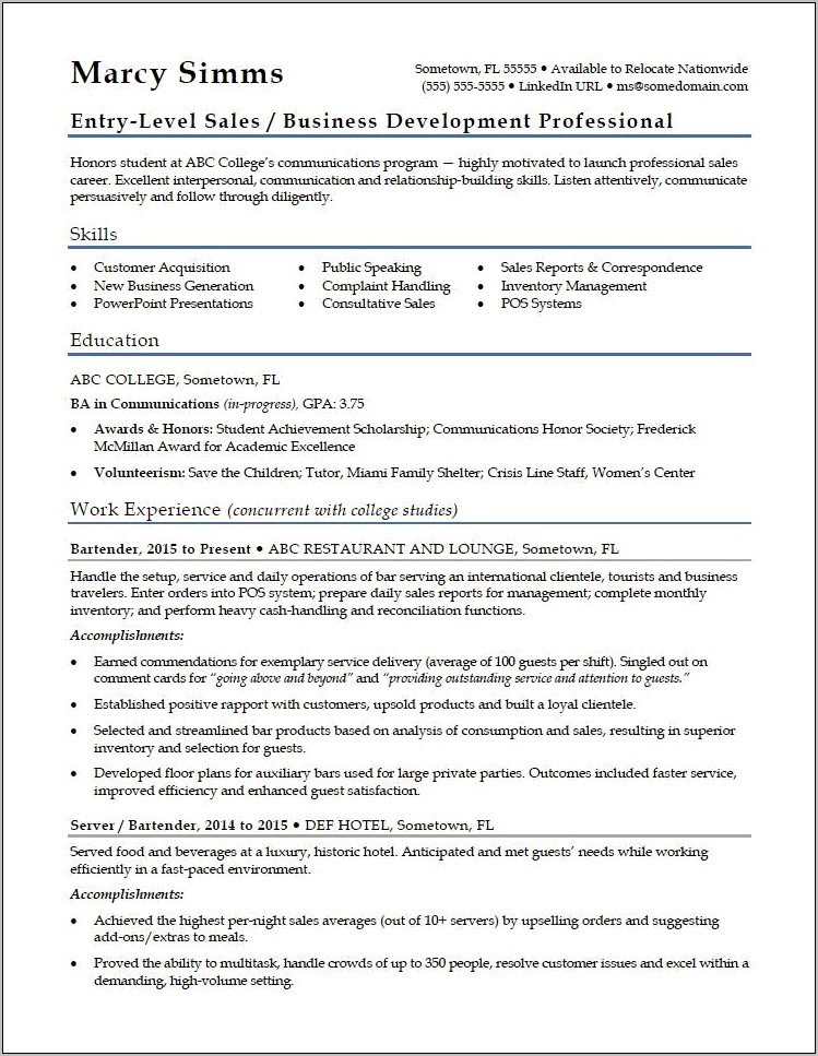 Sample Resume Excellent Communication Skills