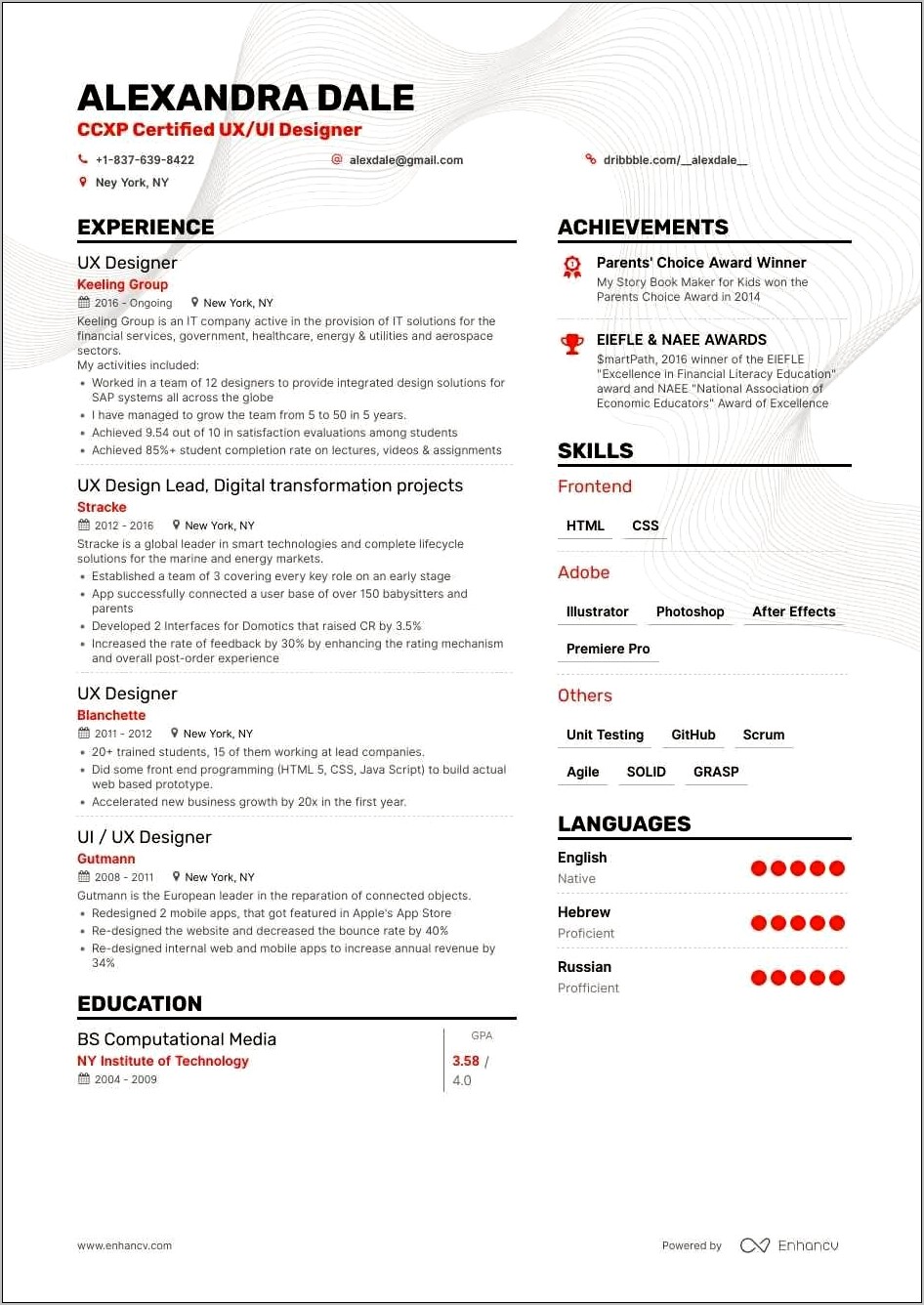 Sample Resume Experienced Ux Designer