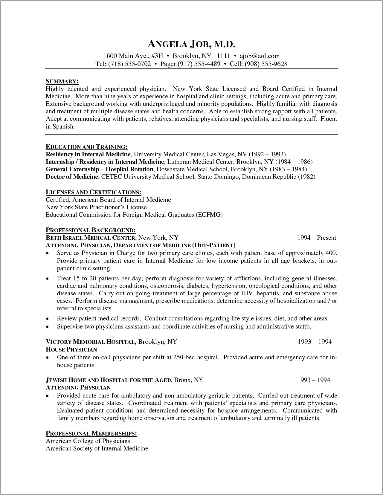 Sample Resume Family Medicine Physician