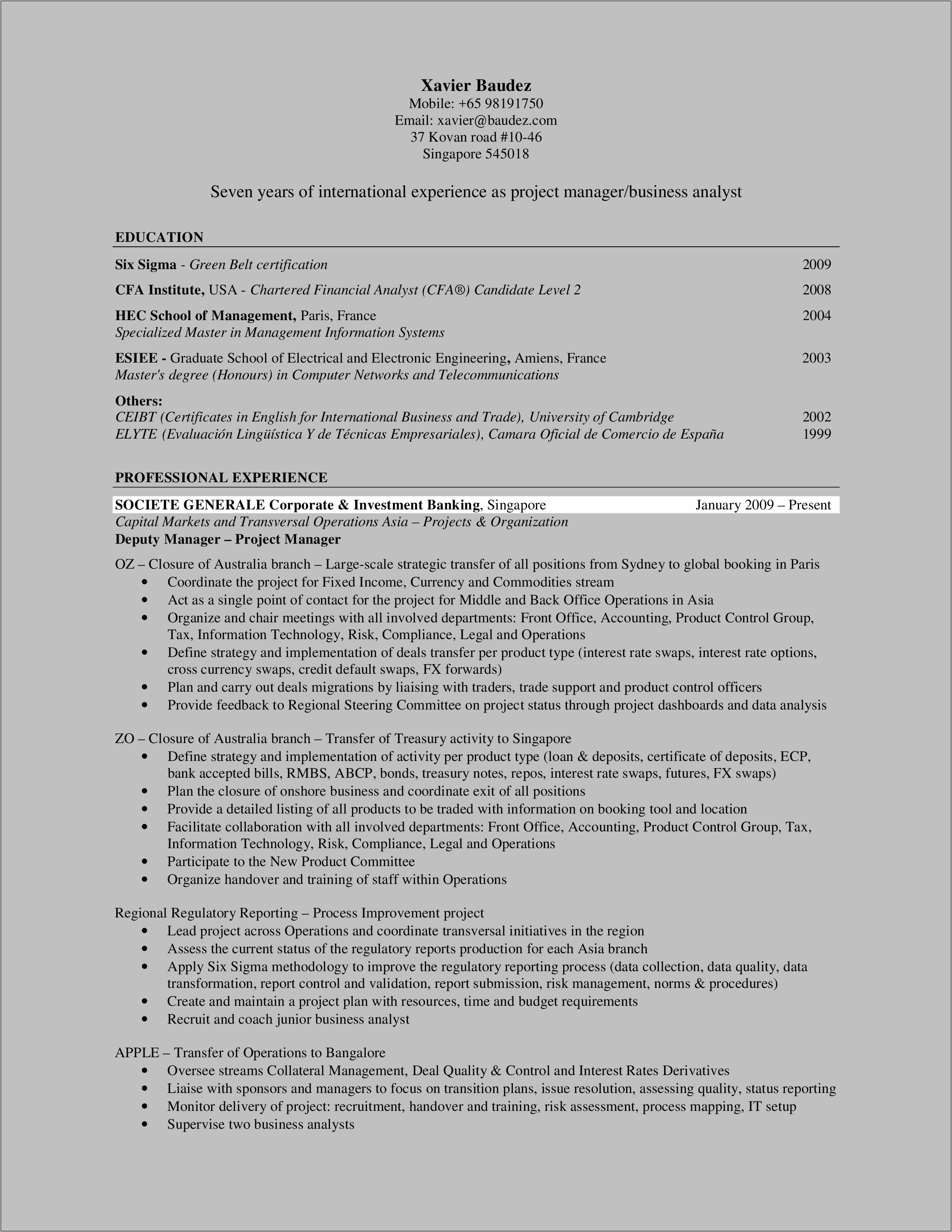 Sample Resume Financial Business Analyst