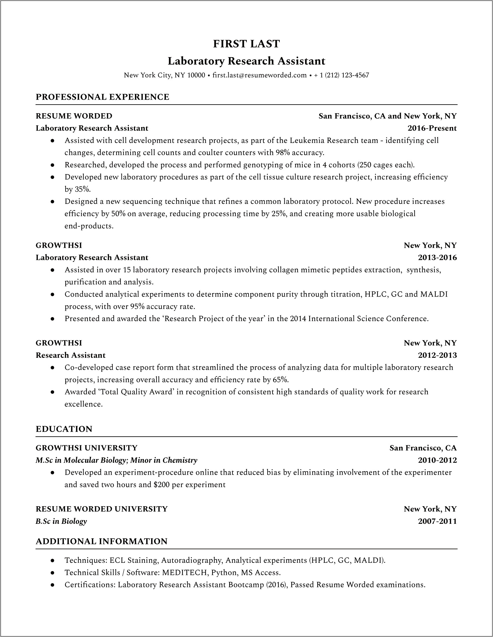 Sample Resume For A Chemist