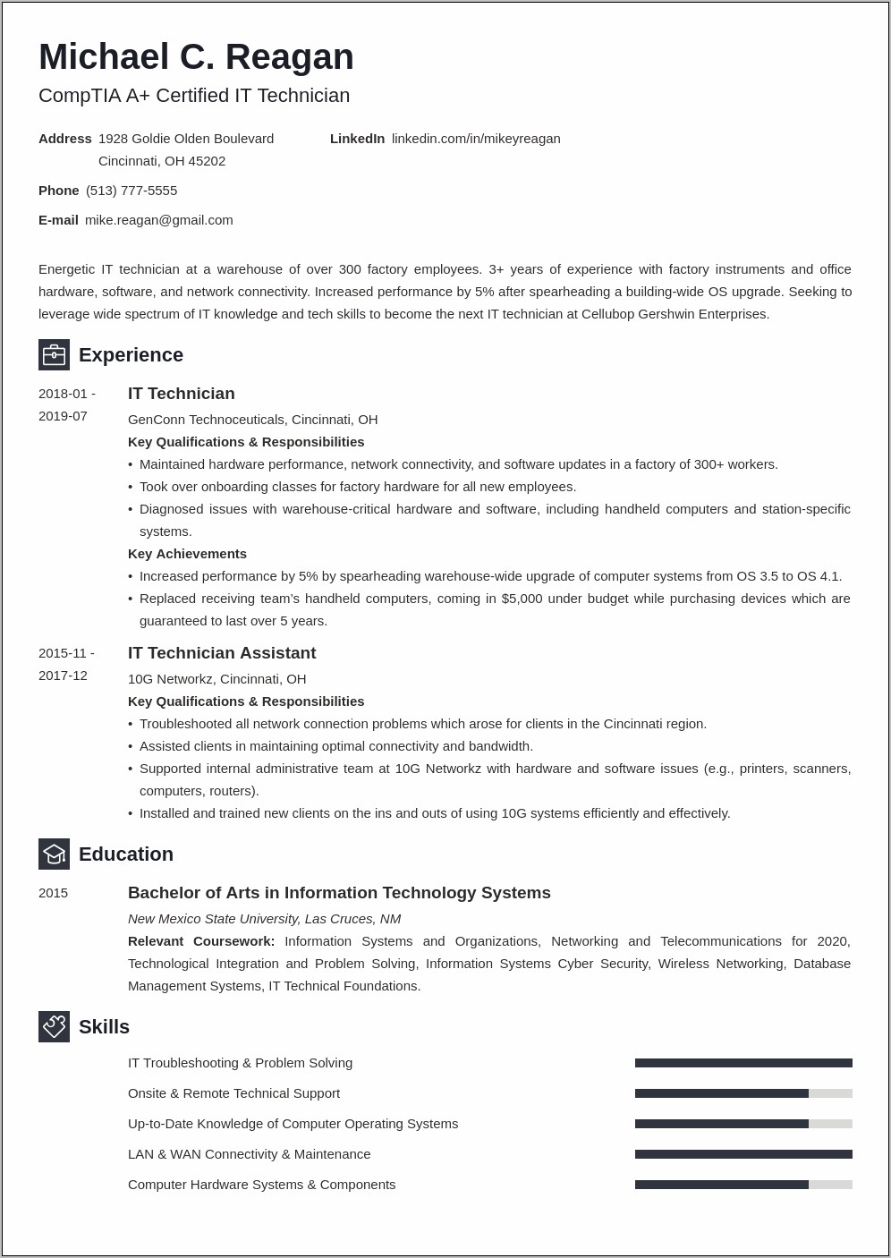 Sample Resume For A Technician