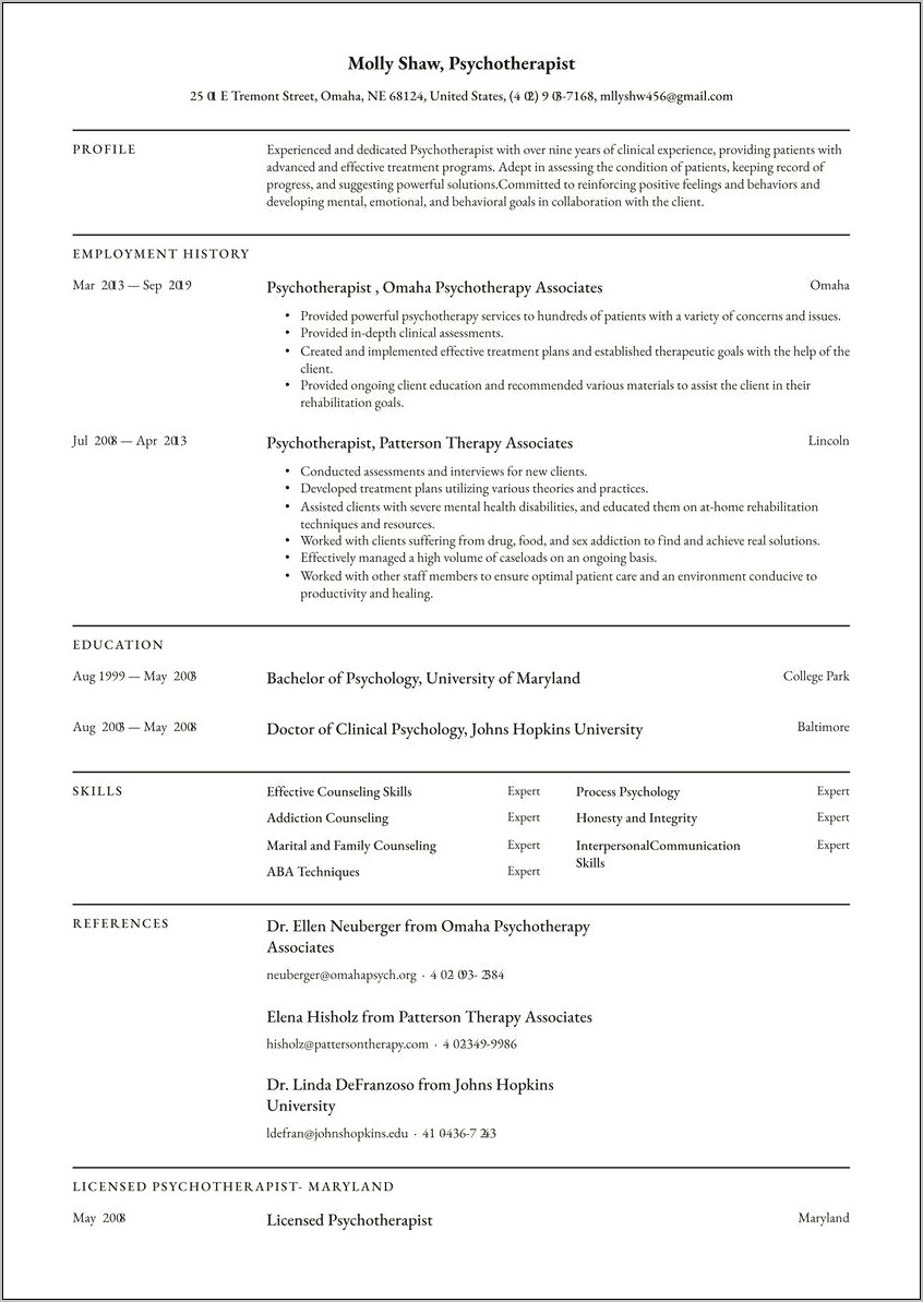 Sample Resume For Aba Therapist