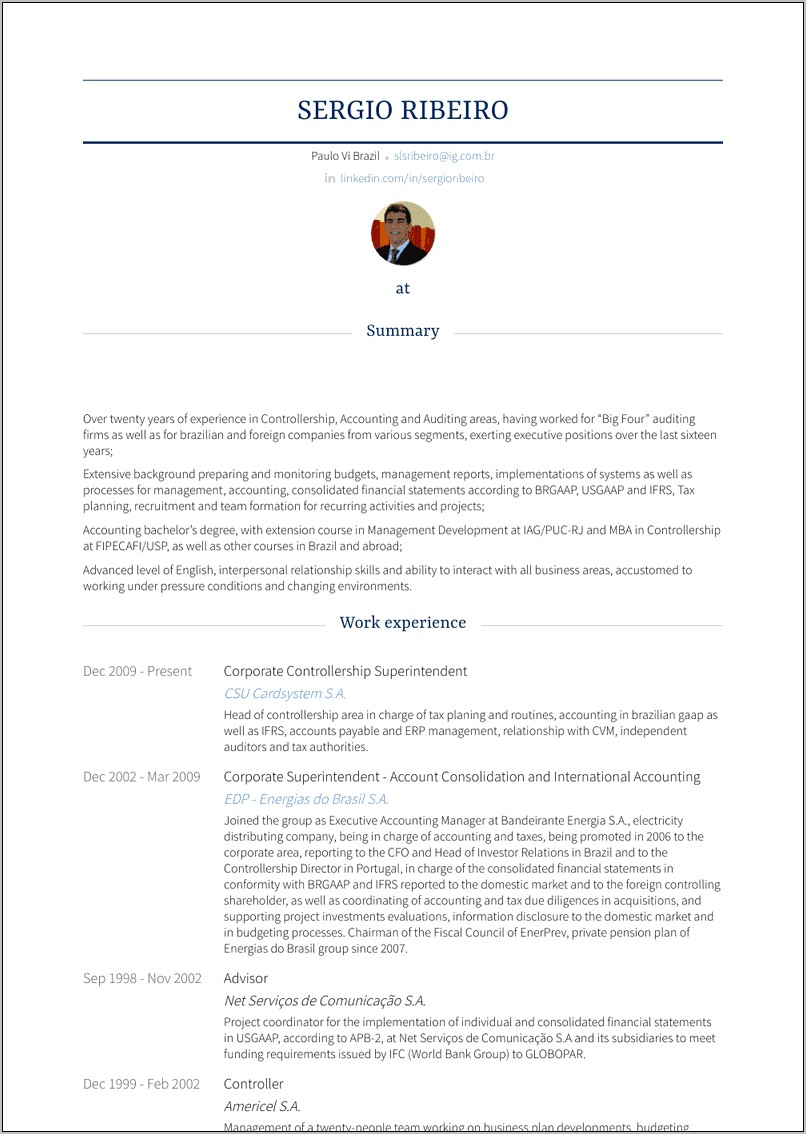 Sample Resume For Accounting Comptroller