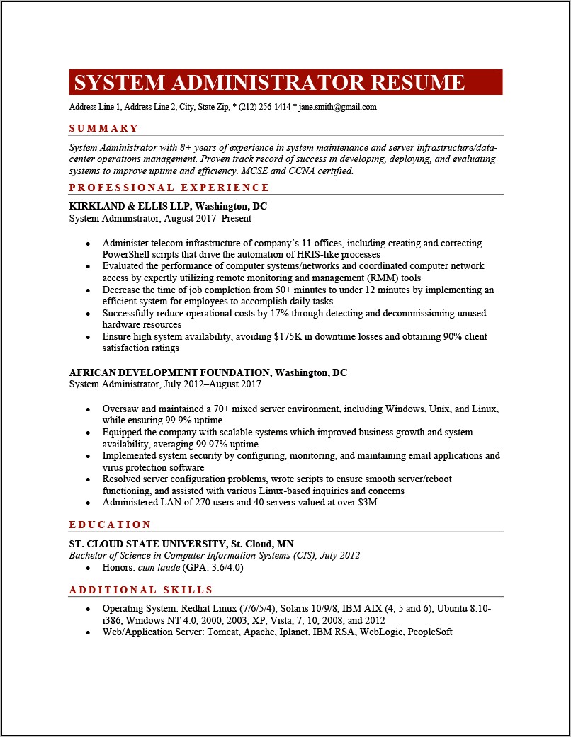 Sample Resume For Administrative Manager