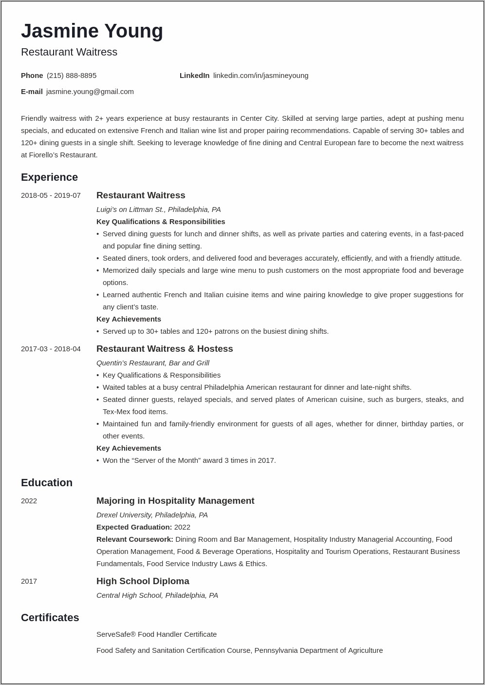Sample Resume For Agriculture Graduates