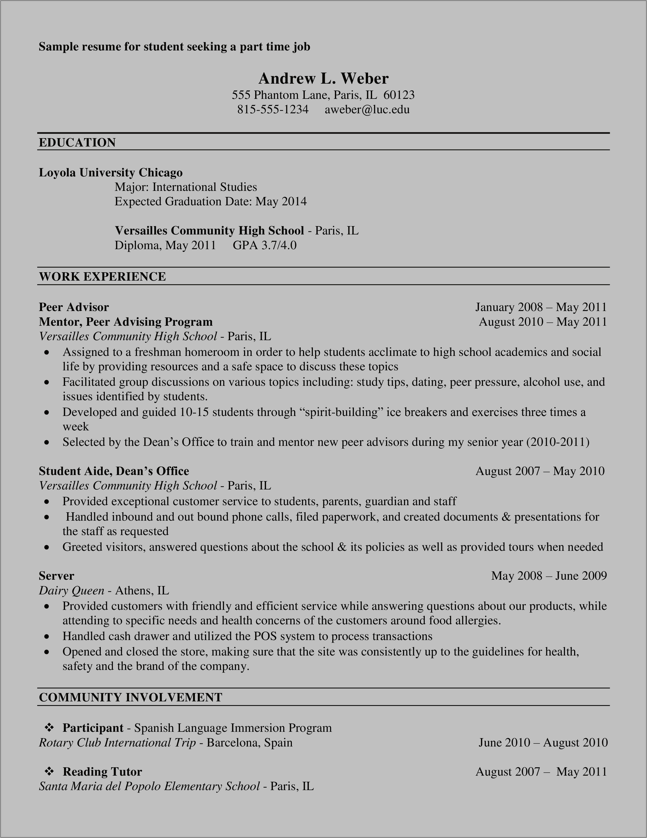 Sample Resume For Als Graduate