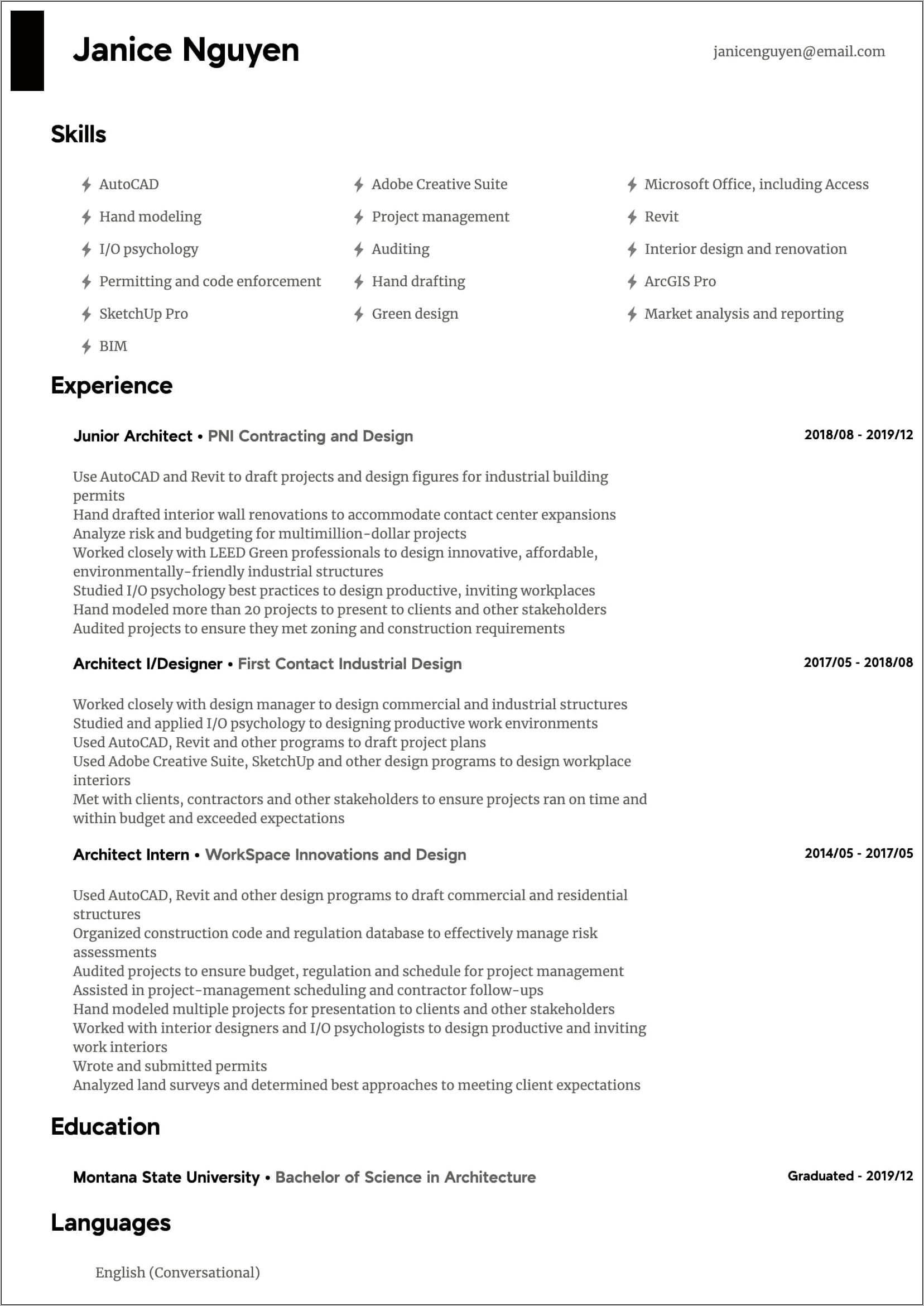 Sample Resume For Architectural Drawings