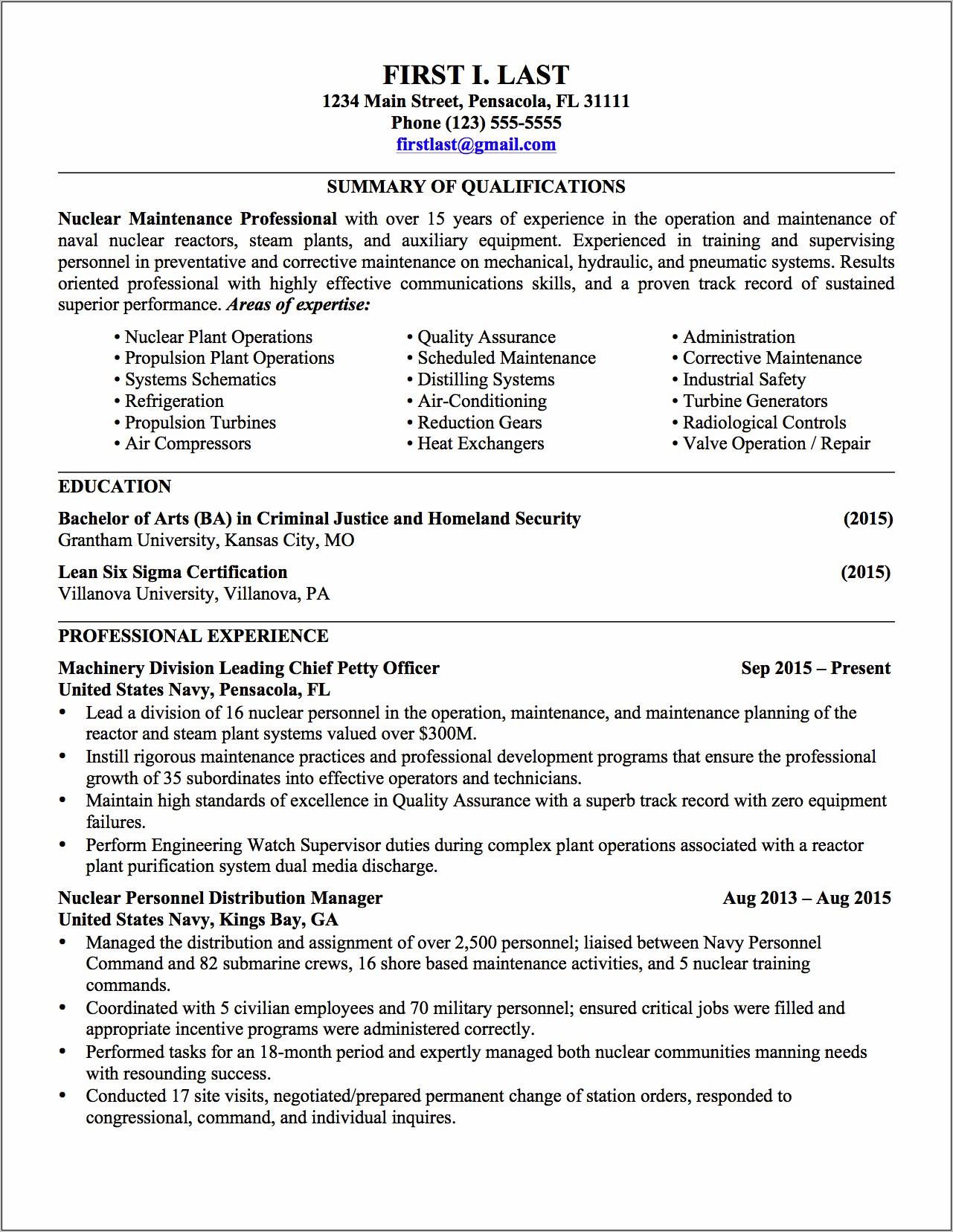 Sample Resume For Army Veteran