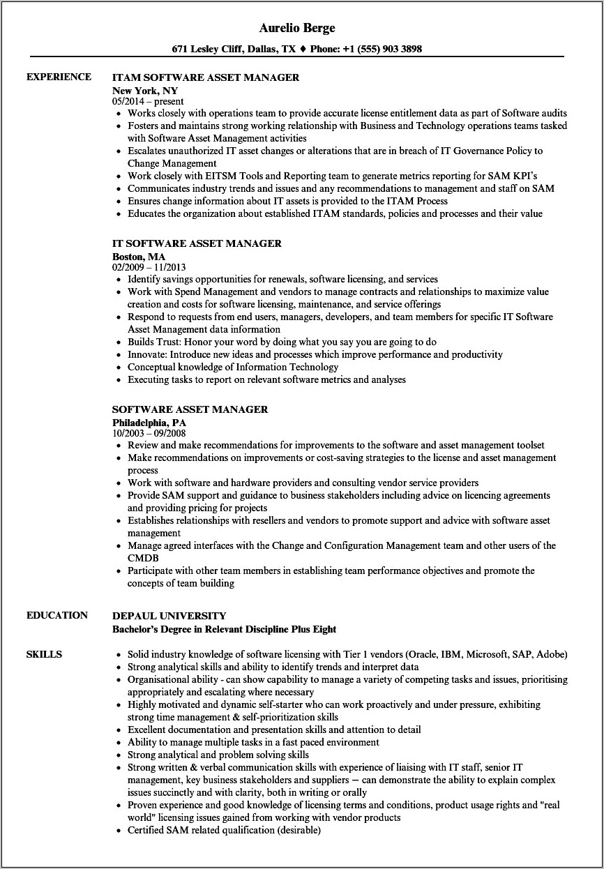 Sample Resume For Asset Coordinator